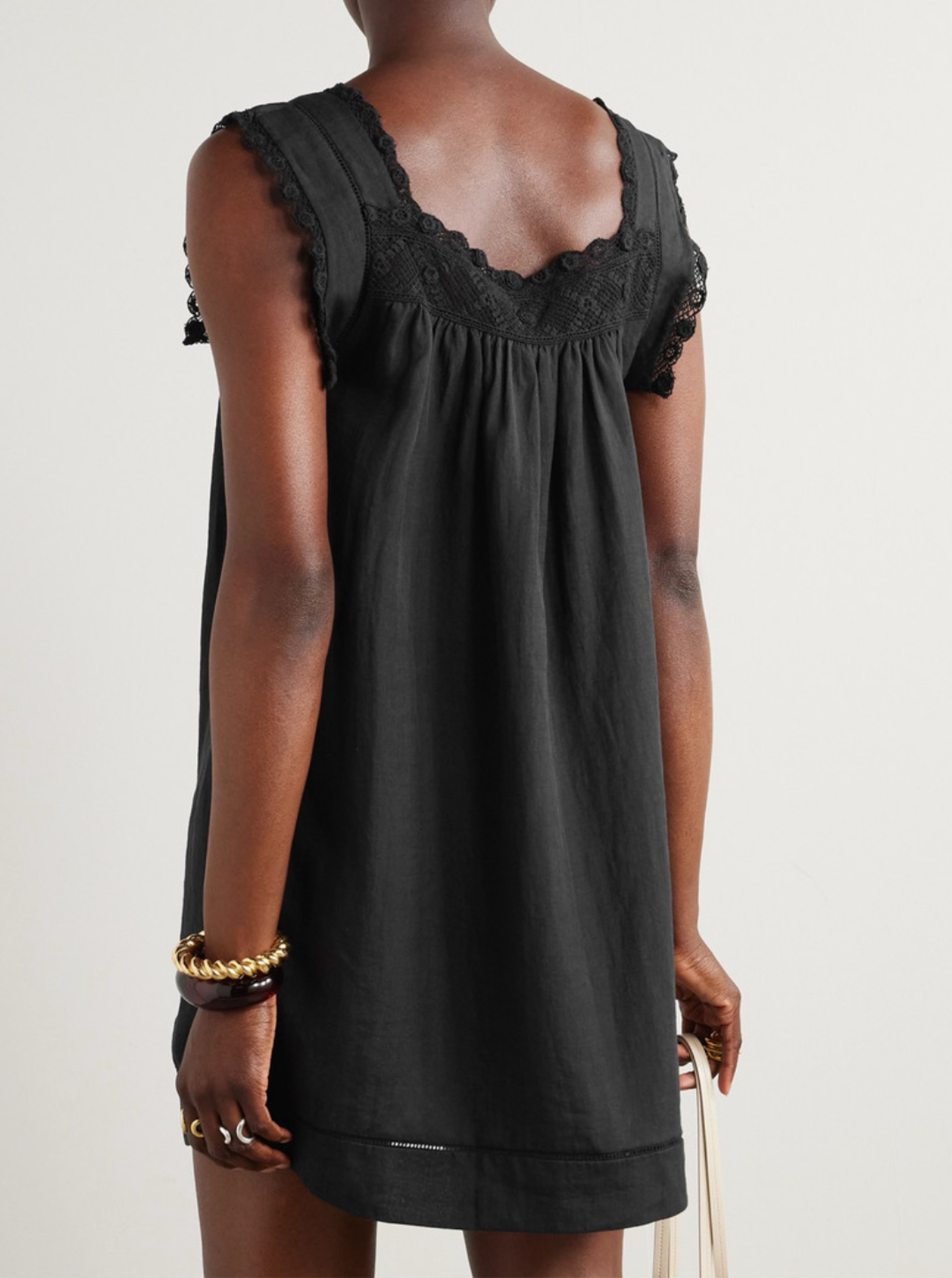 den almadia lace-detailed shift dress DEN Almadia Lace Trimmed Ramie Mini Dress
