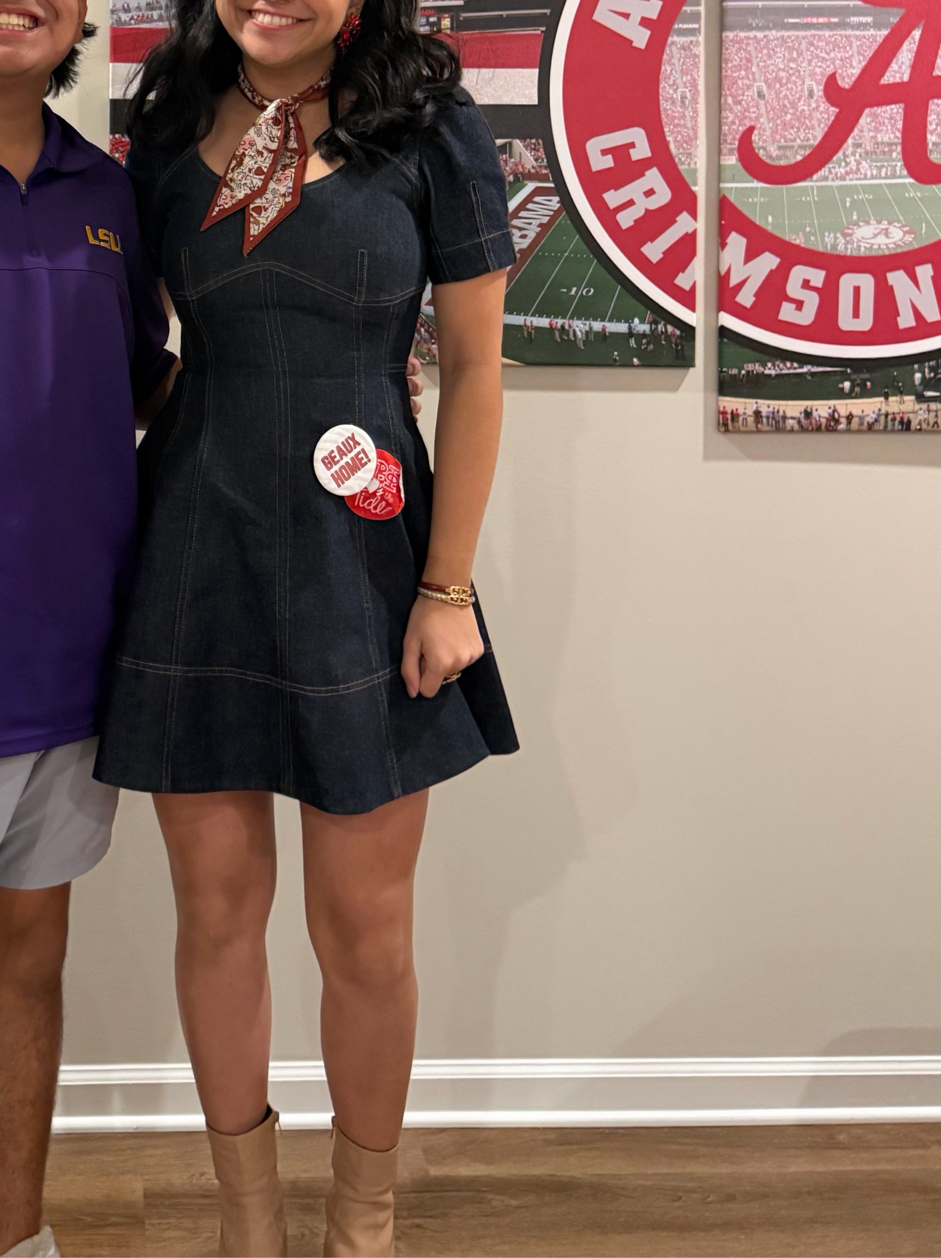 Tanya Taylor Denim Dress with Puff Sleeves