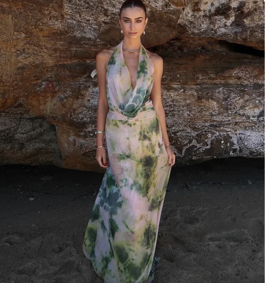 Elysia Mesh Maxi Dress - Rainforest