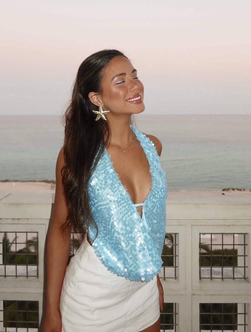 Rio Dreams Cowl Neck Halter Top - Blue