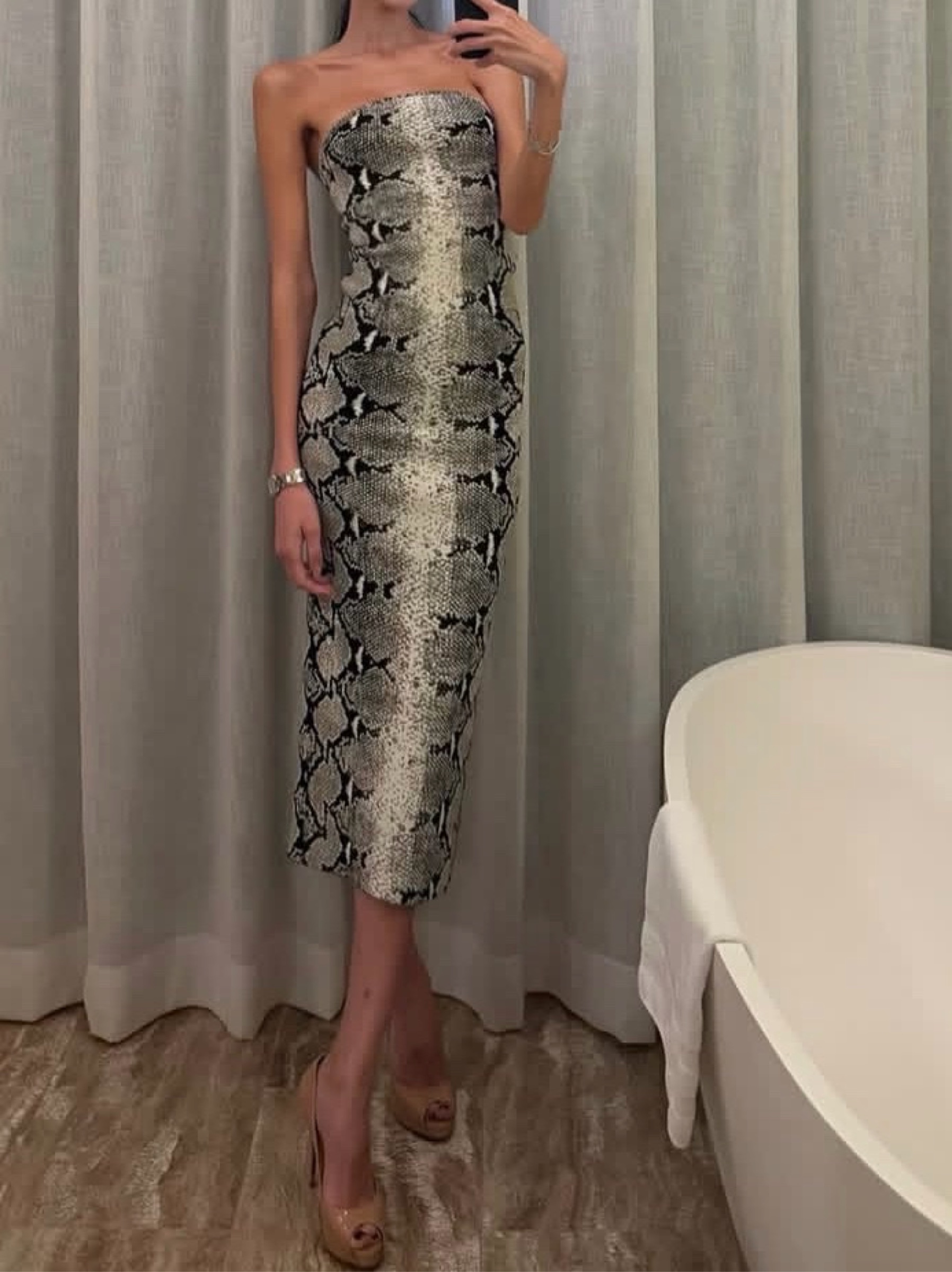 snakeskin cocktail dress Khaite strapless midi by KHAITE The perfect dress to Children's shoes Size:31 LONG Brown Mesh Strapless Ruched Bodycon dress