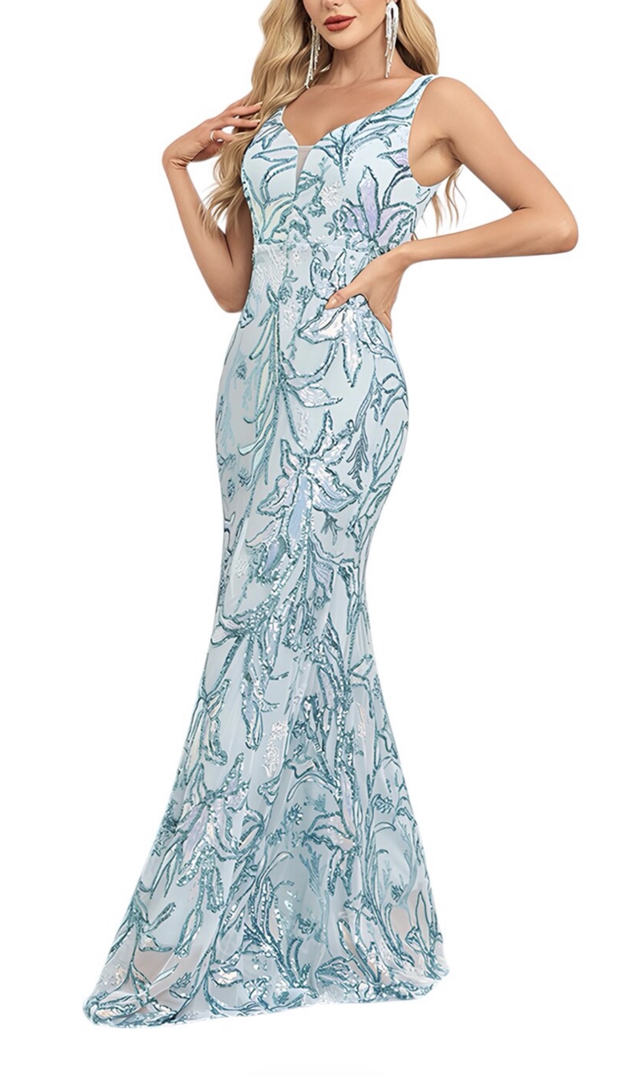 cold-shoulder glitter lace mermaid dress SHERRI HILL - 56994