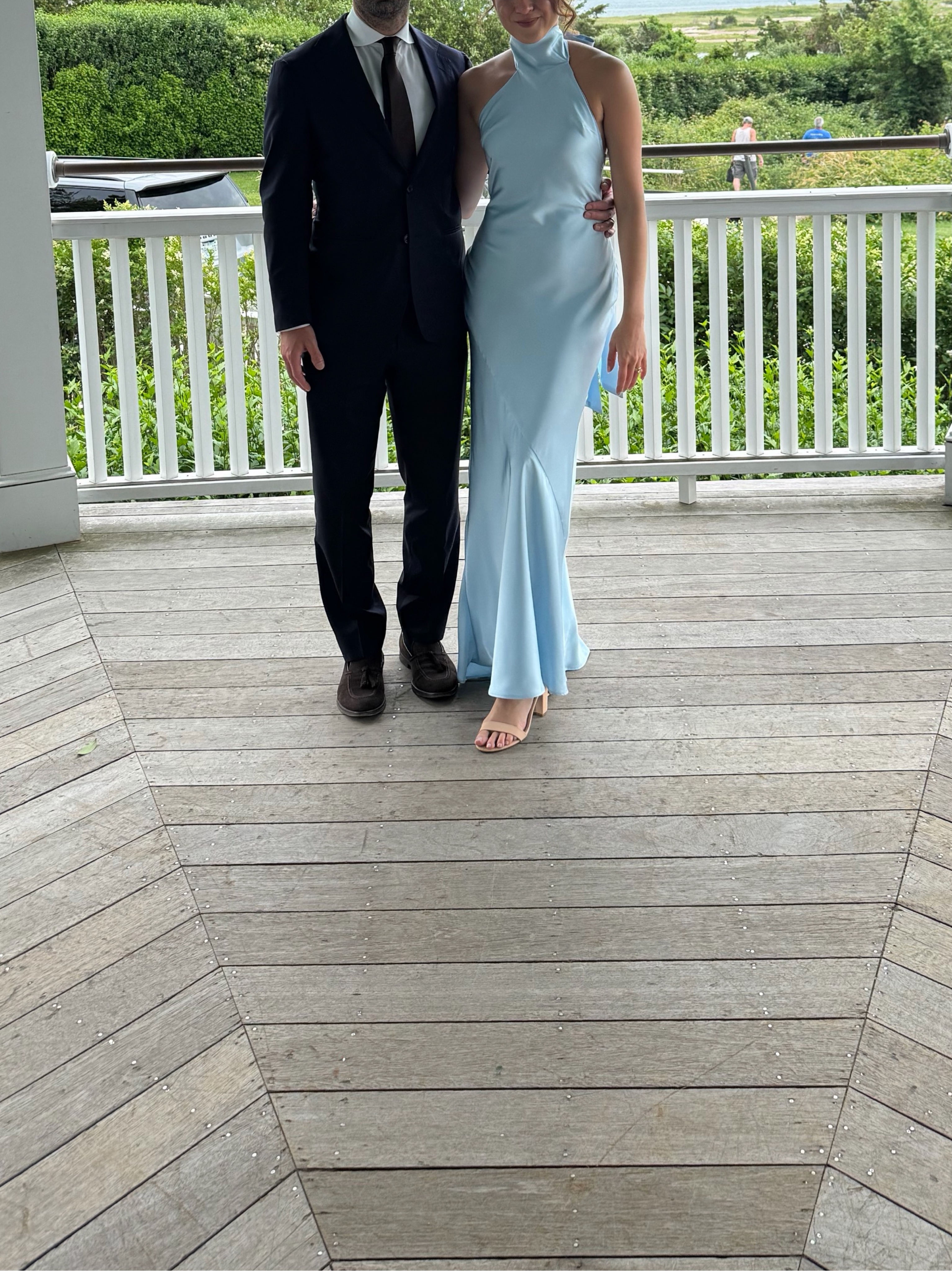 backless light blue dress BLUE DRESS WITH DEEP BACK NECKLINE