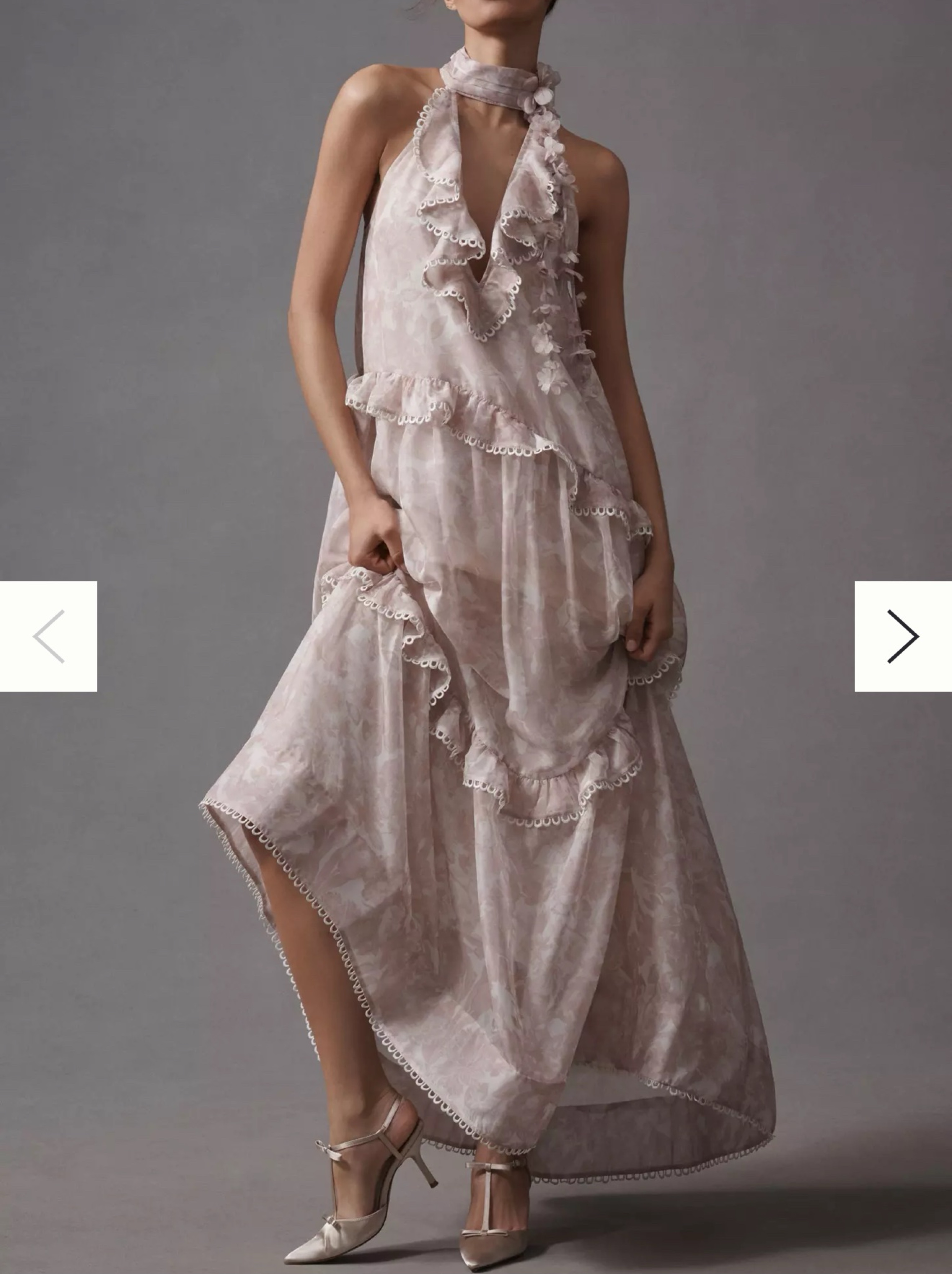 BHLDN High Neck Ruffle Printed Organza Maxi Dress
