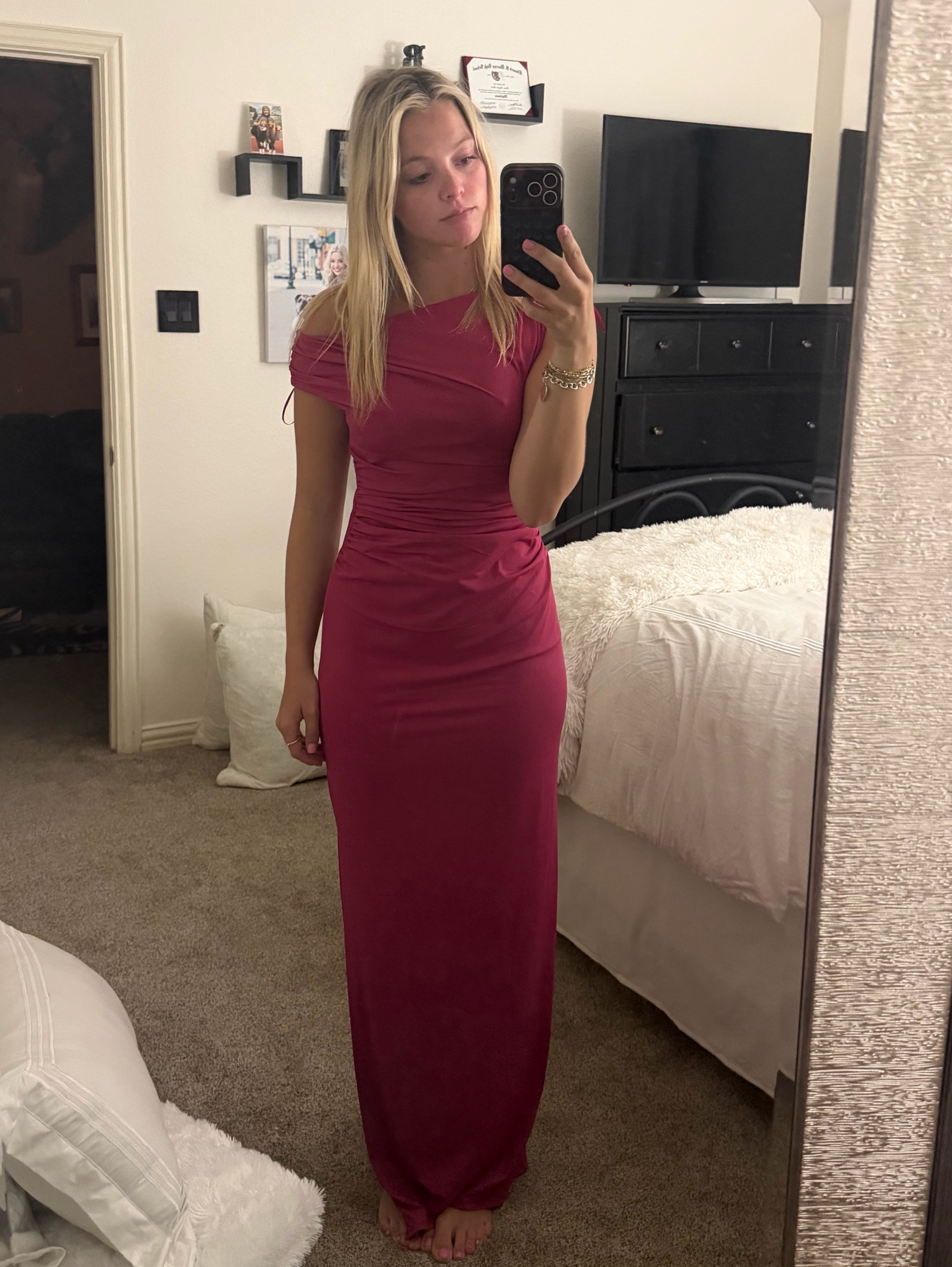one shoulder jersey maxi dress One shoulder draped jersey maxi dress :: LICHI