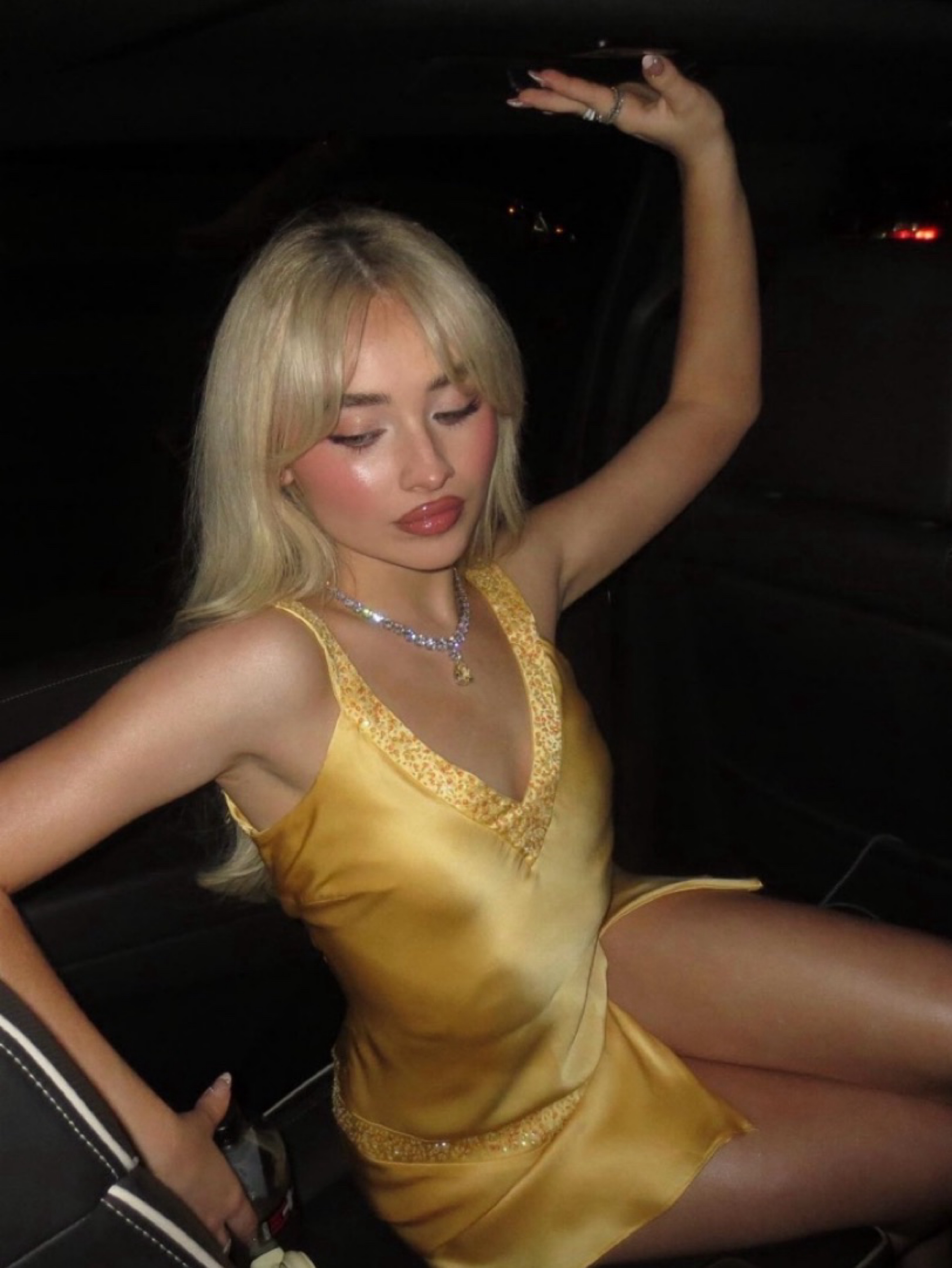 sabrina carpenter mini dress Sabrina Carpenter Short and Sweet Tour Outfit #2 Dress: Meshki Meilani Low Back Diamante Mesh Mini Dress in Pink ($145.00 AUD) Shoes: Betts Shoes Preach Platform Knee High Boots in White ($
