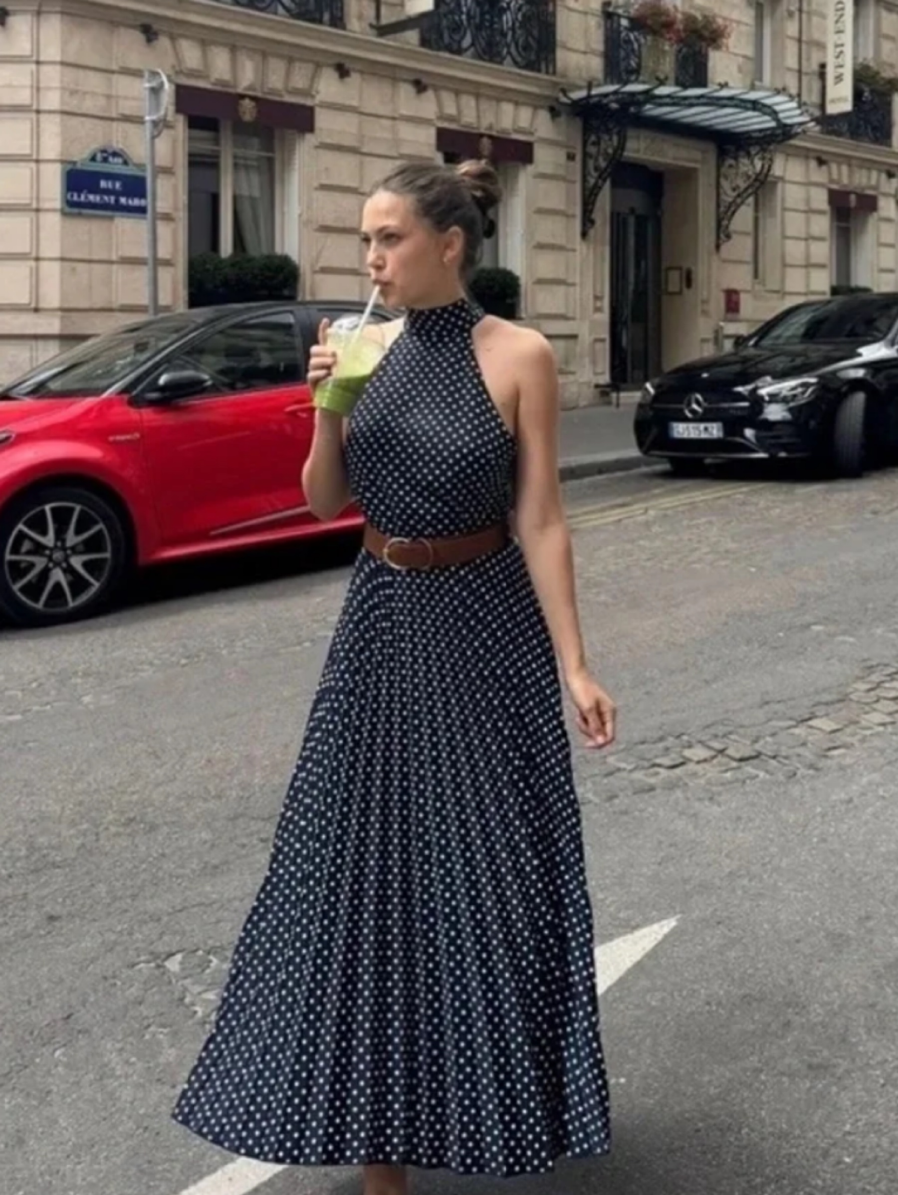 polka dot halter dress zara neck by Zara Back hidden in