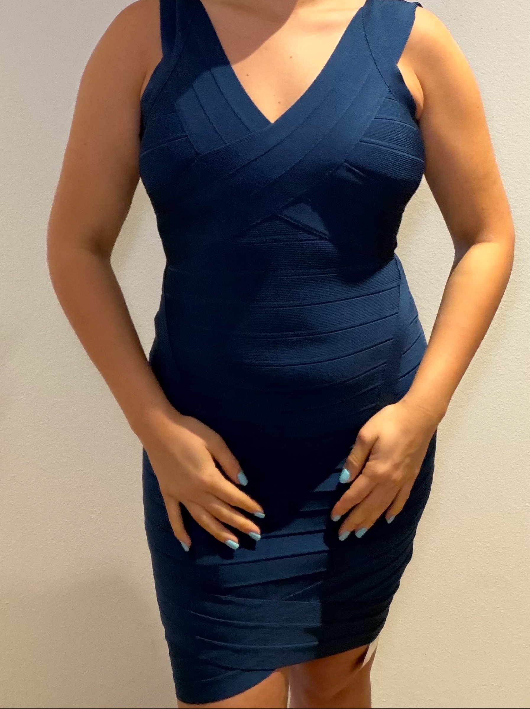 herve leger royal blue dress Vintage Deep by Herve Leger Size:UW16W Oscar De La Renta size_xl/14_checked Halter prom 32 bust