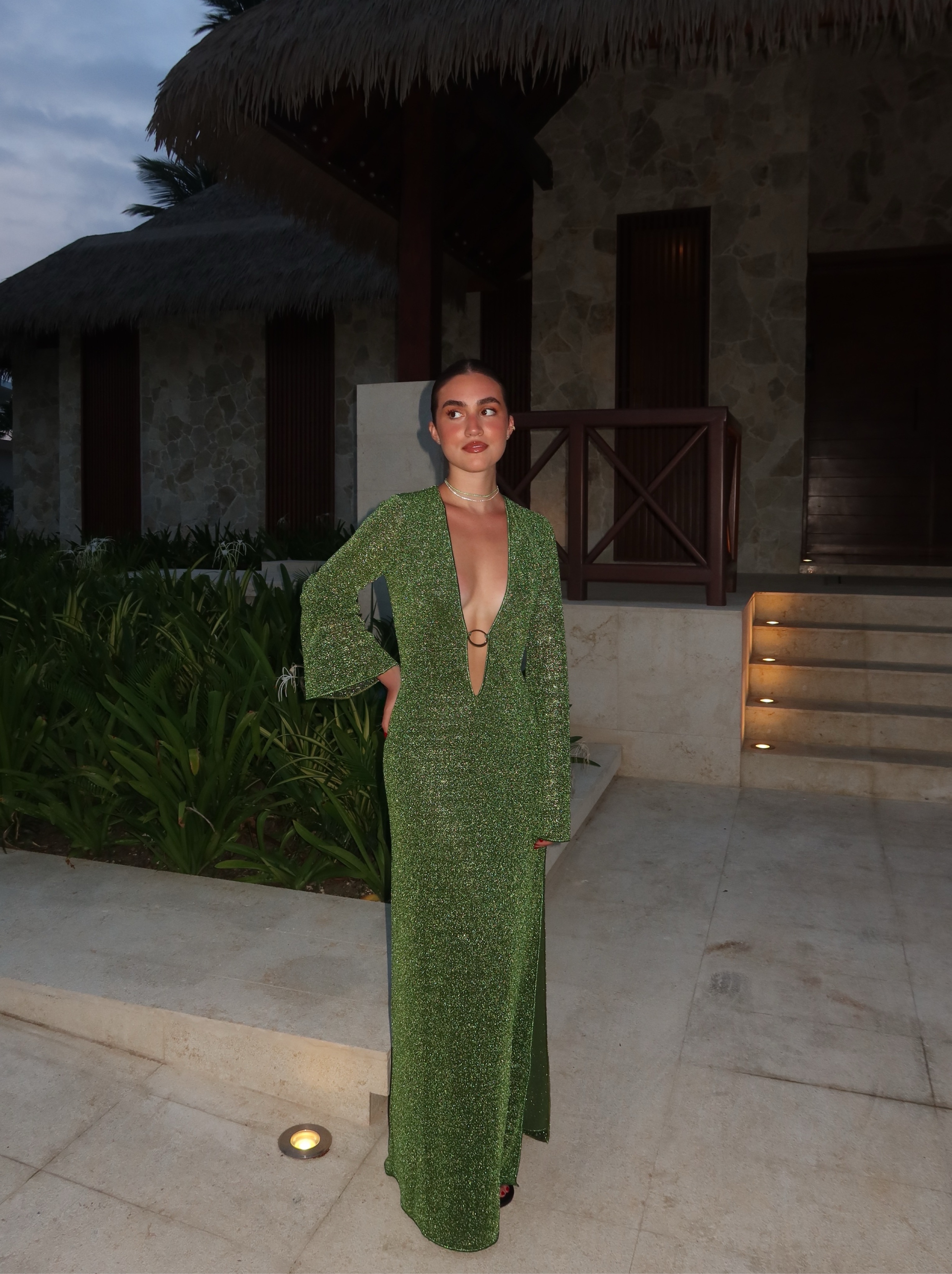Oséree Lumière metallic stretch knit kaftan