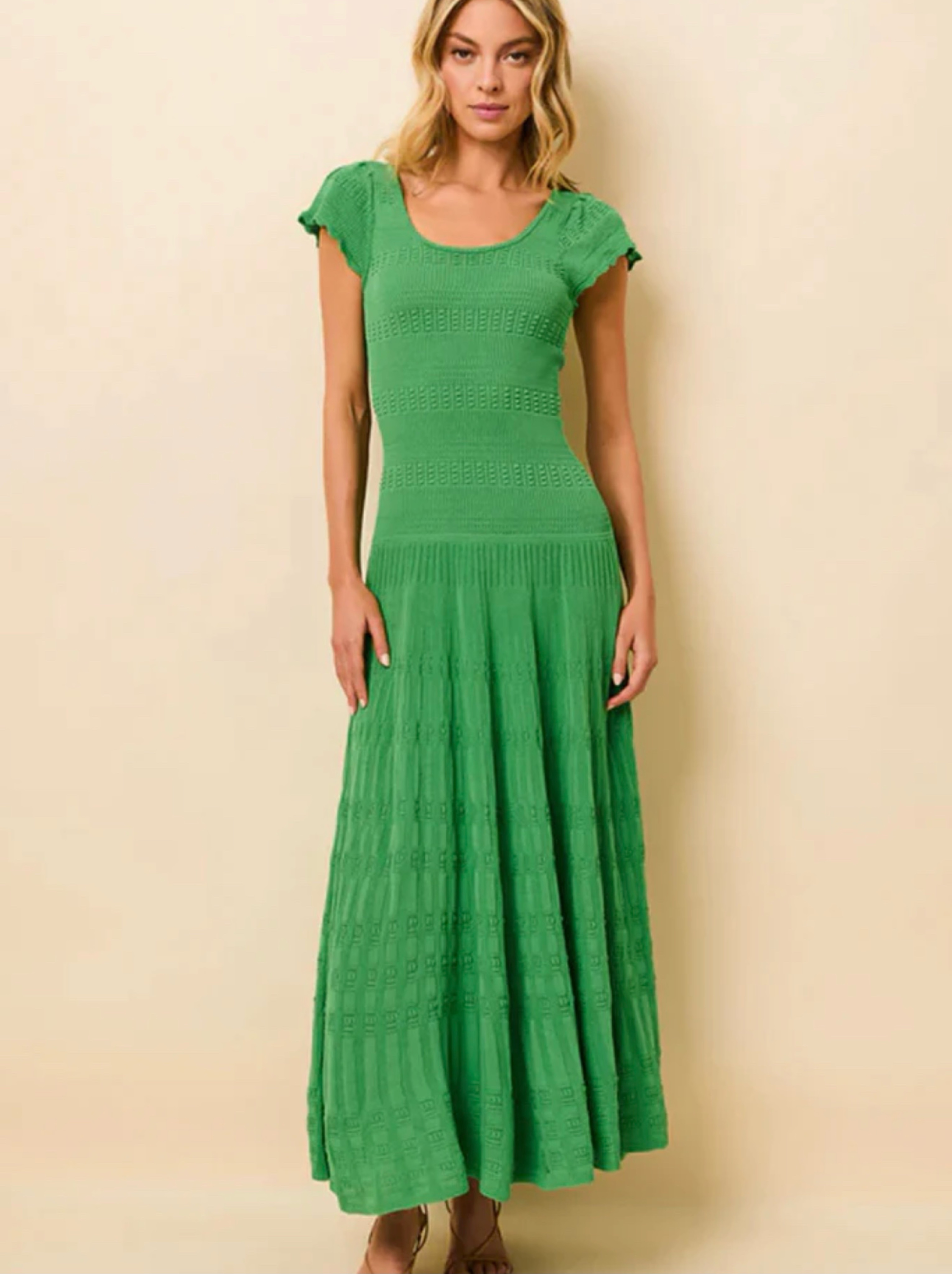 solid and striped green dress Lucerne Dress Tennis Green