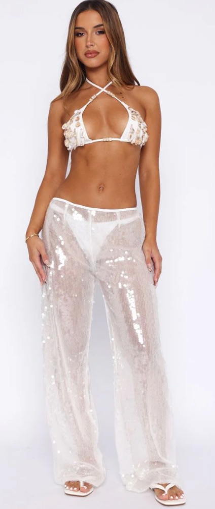 White Sequins Pant Cover Up