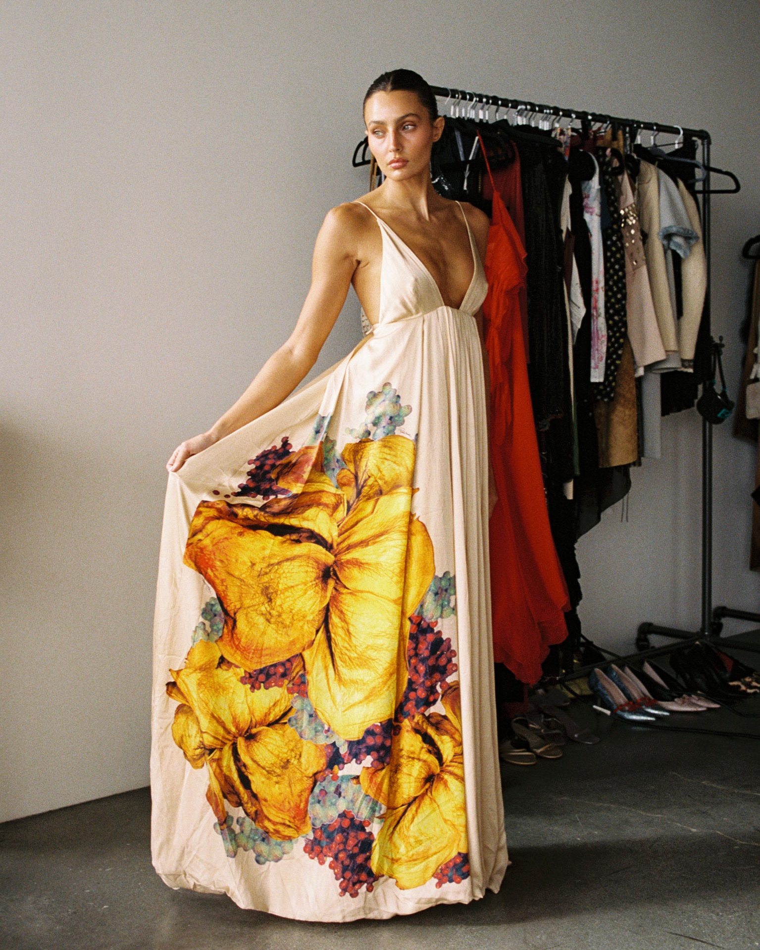 roberto cavalli silk runway gown