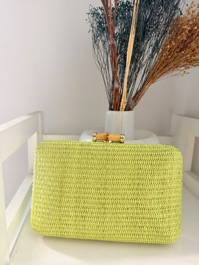 Woven Lime Green Clutch with Bamboo Detail by Nina | Pickle