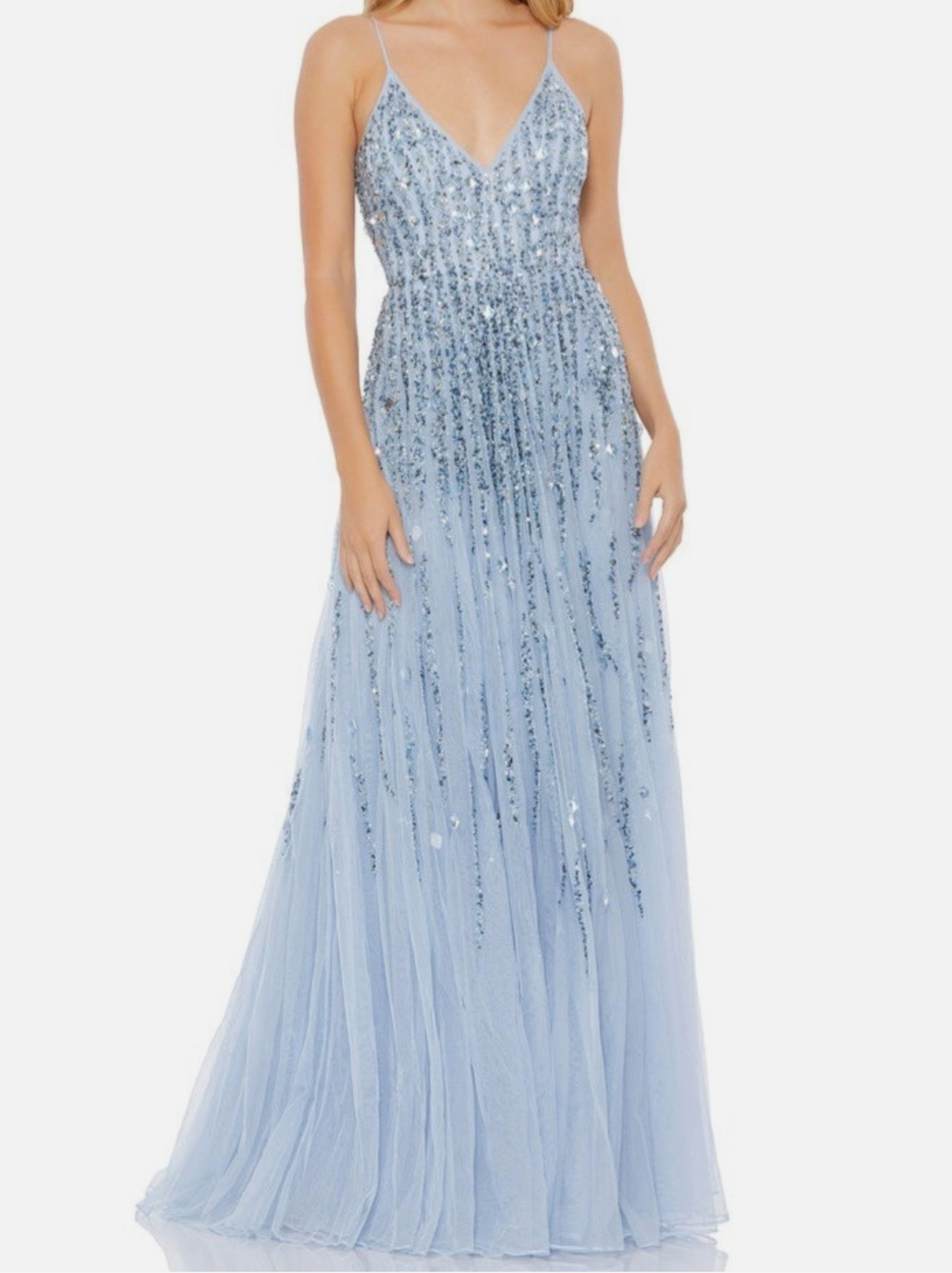 Mac Duggal Blue Embellished V Neck Sleeveless A Line Gown