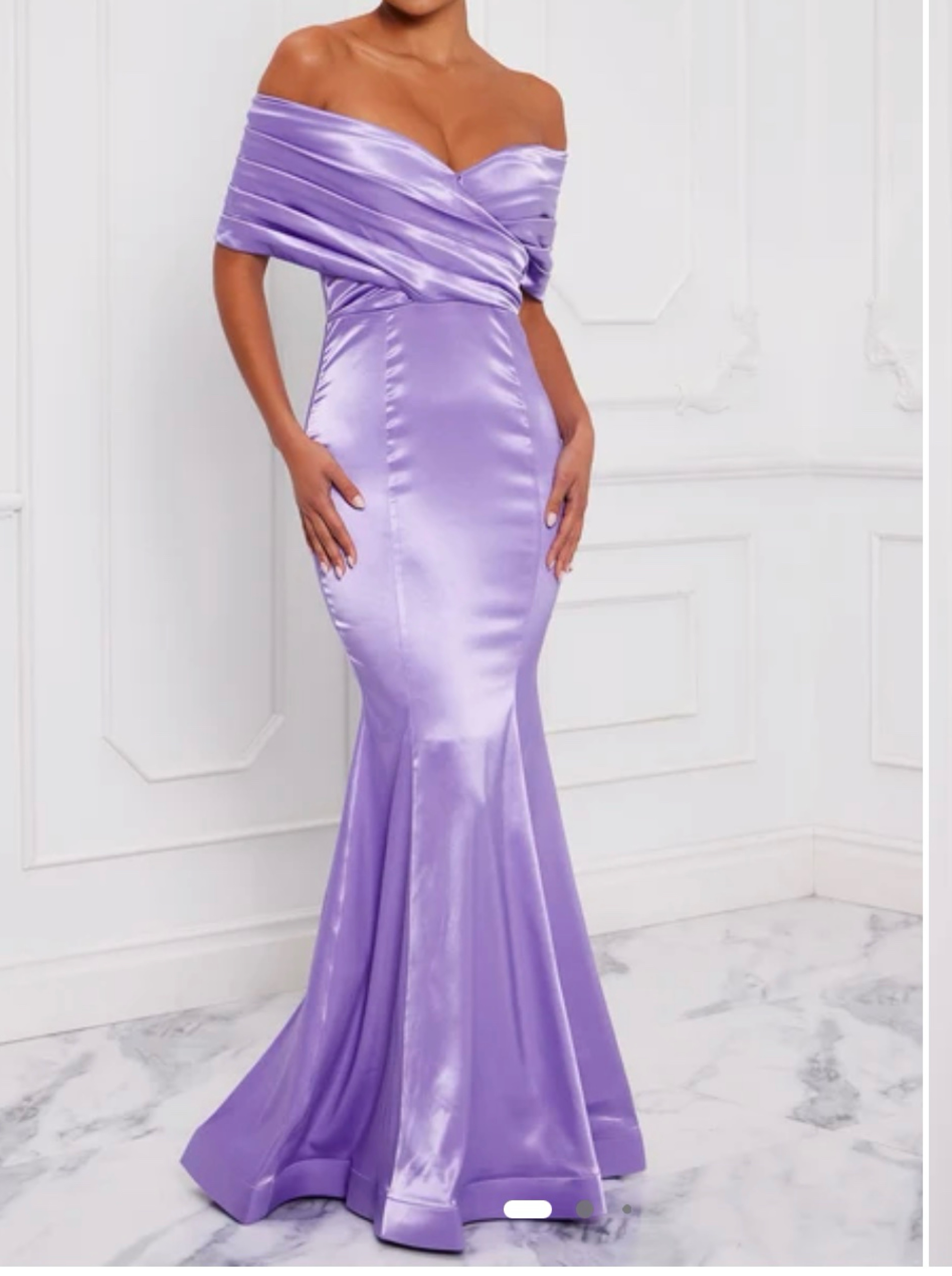 Lavender Satin Off-Shoulder Mermaid Dress