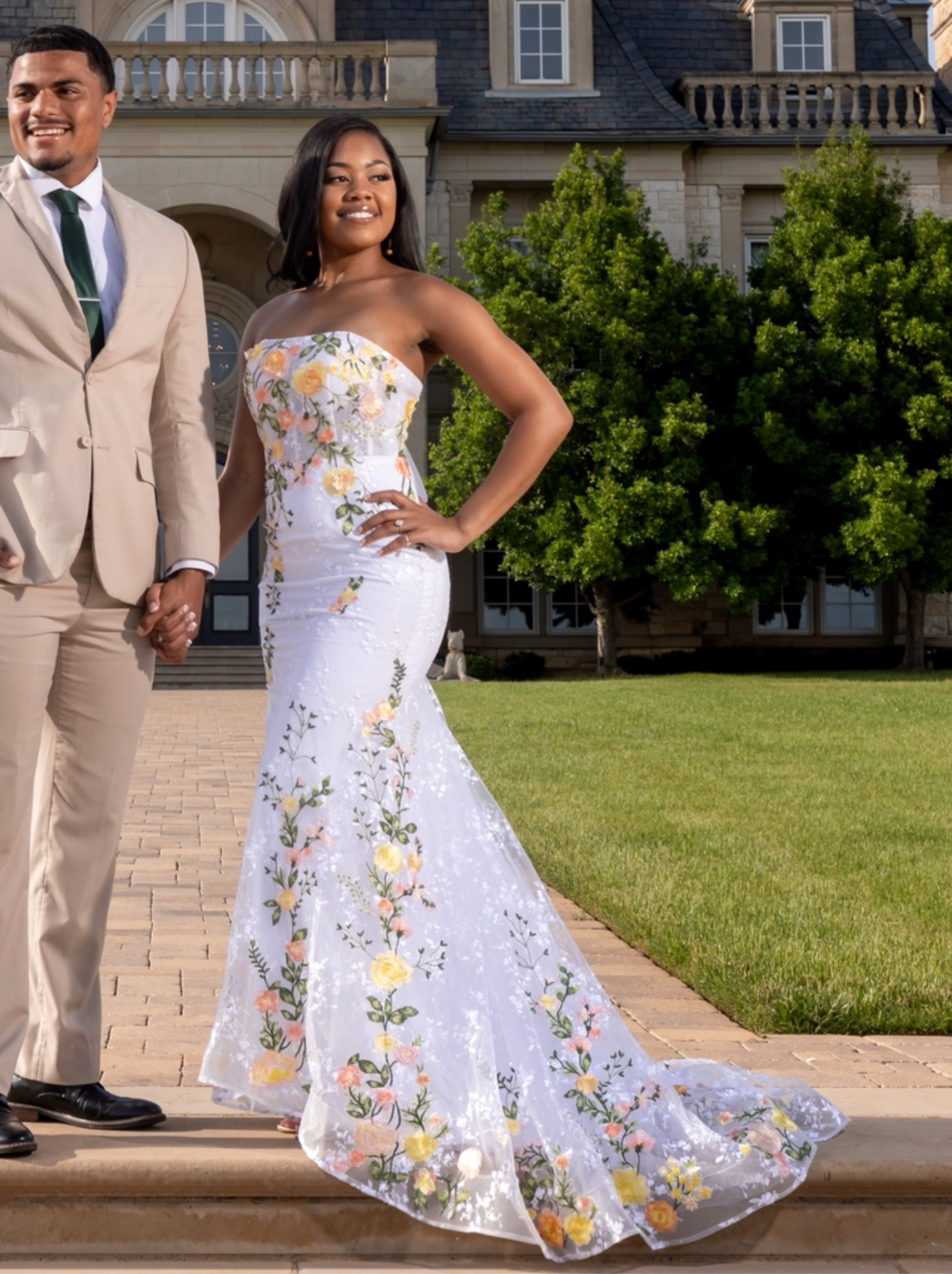 White Floral Embroidered Mermaid Gown