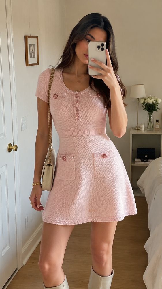 Pink Self Portrait Knitted Mini Dress