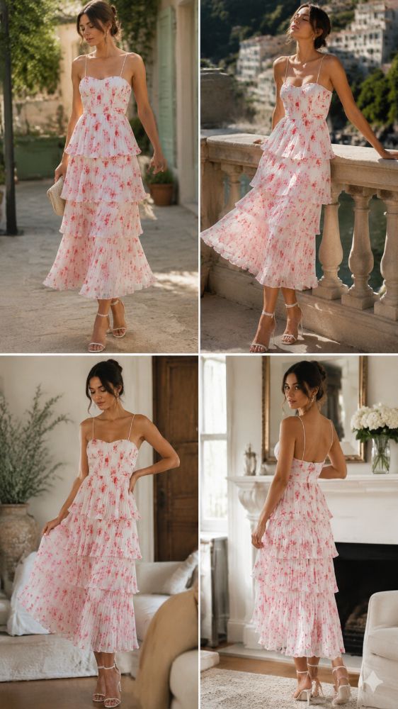Self Portrait -Floral Tiered Midi Dress - Wedding, Birthday & Vacation