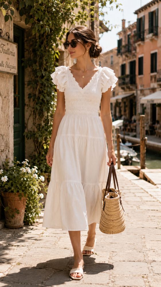 Sea New York white Heidi heart quilt flutter sleeve midi dress