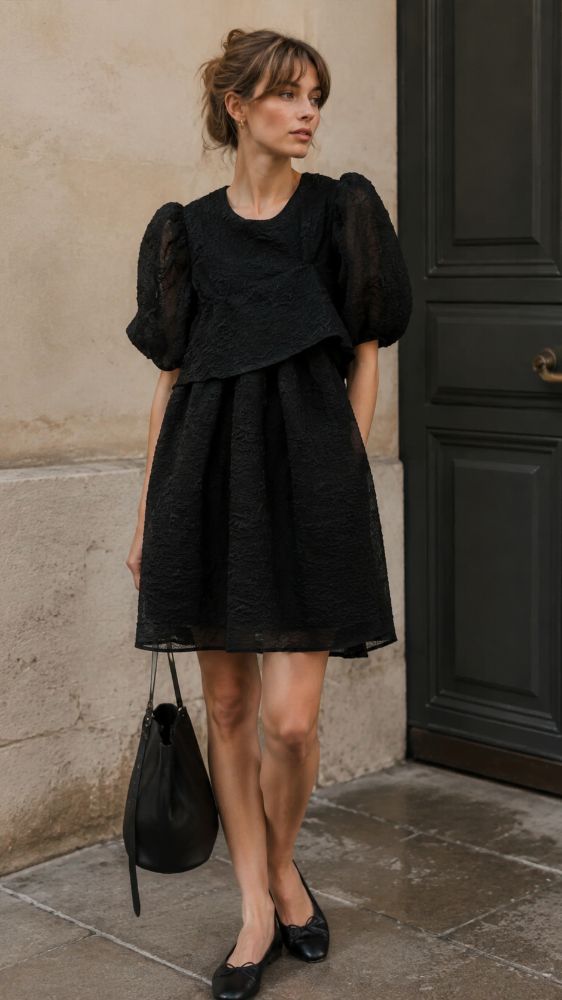 Cecilie Bahnsen Black Balloon Mini Dress | Wedding Guest & Special Occasion