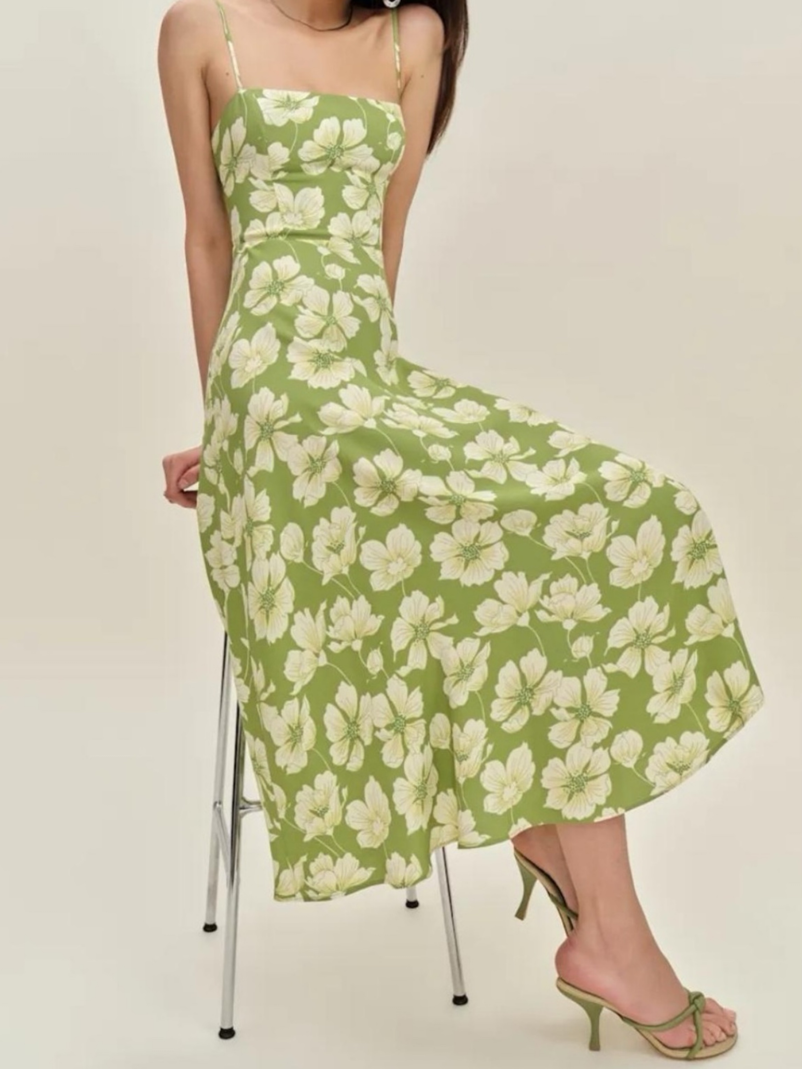 reformation green floral midi dress REFORMATION NIKITA MIDI DRESS BOUQUET GREEN EMILIA SIZE 4