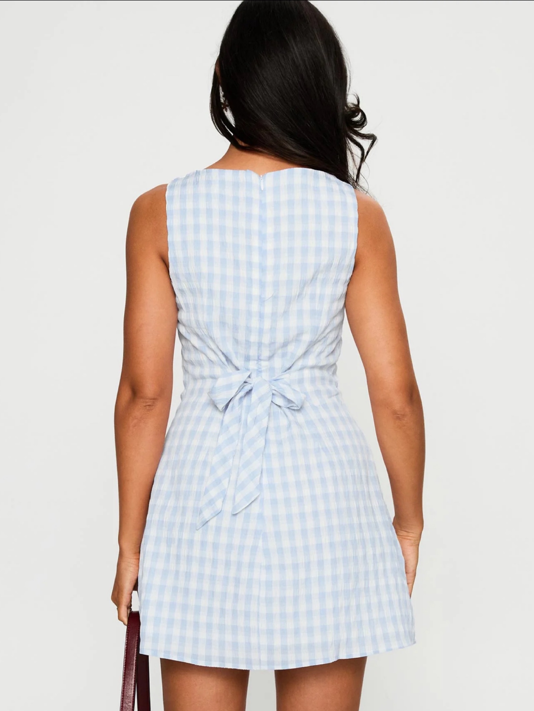 blue gingham dress princess polly Light Check Mini by Ruth Satin High Tie