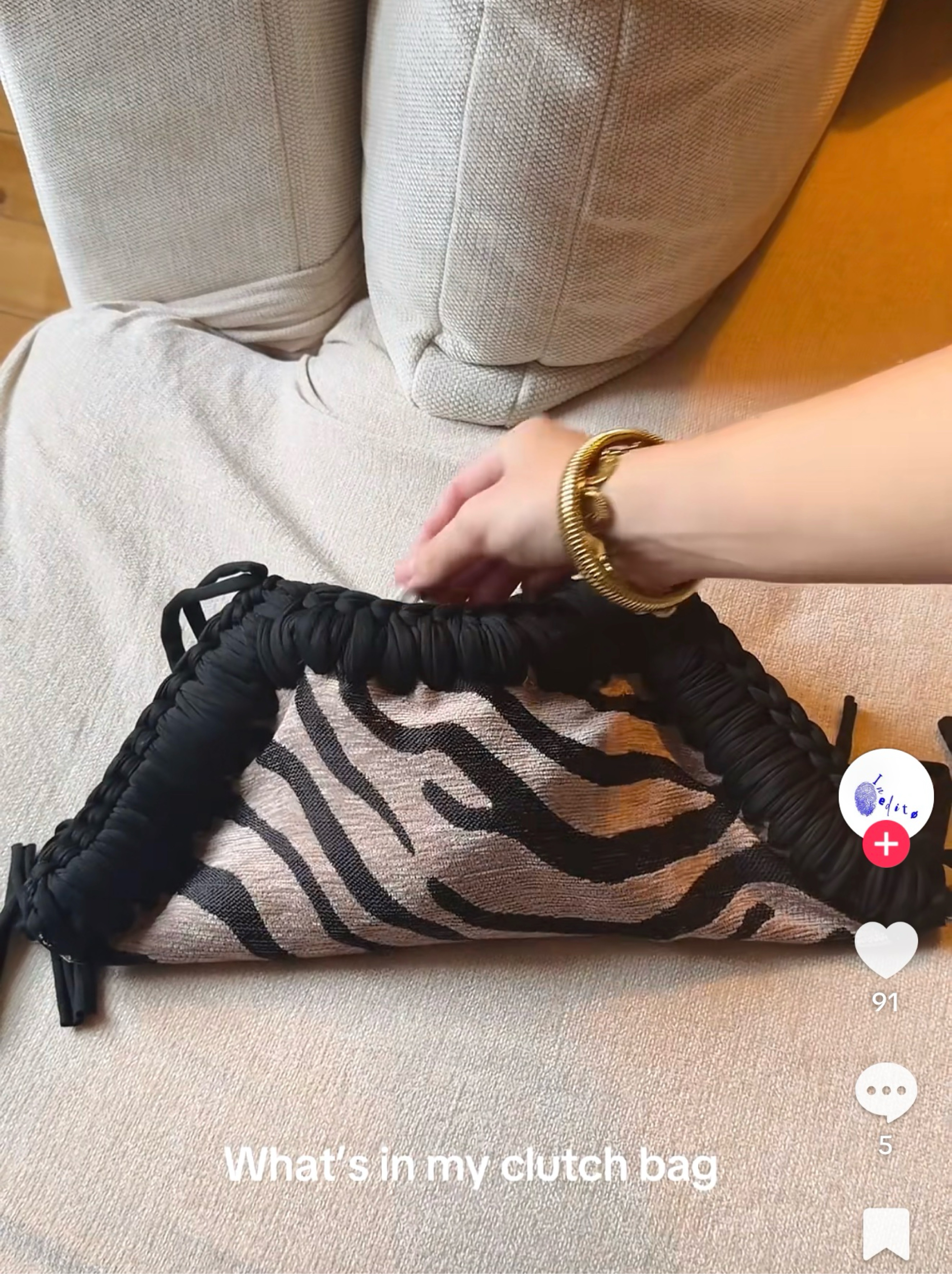 Black Ruched Zebra Print Clutch Bag by Inedito - Pickle