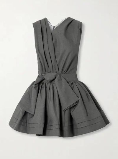 Shushu/tong Gathered Gray Mini Dress in Woven Wool by SHUSHU/TONG