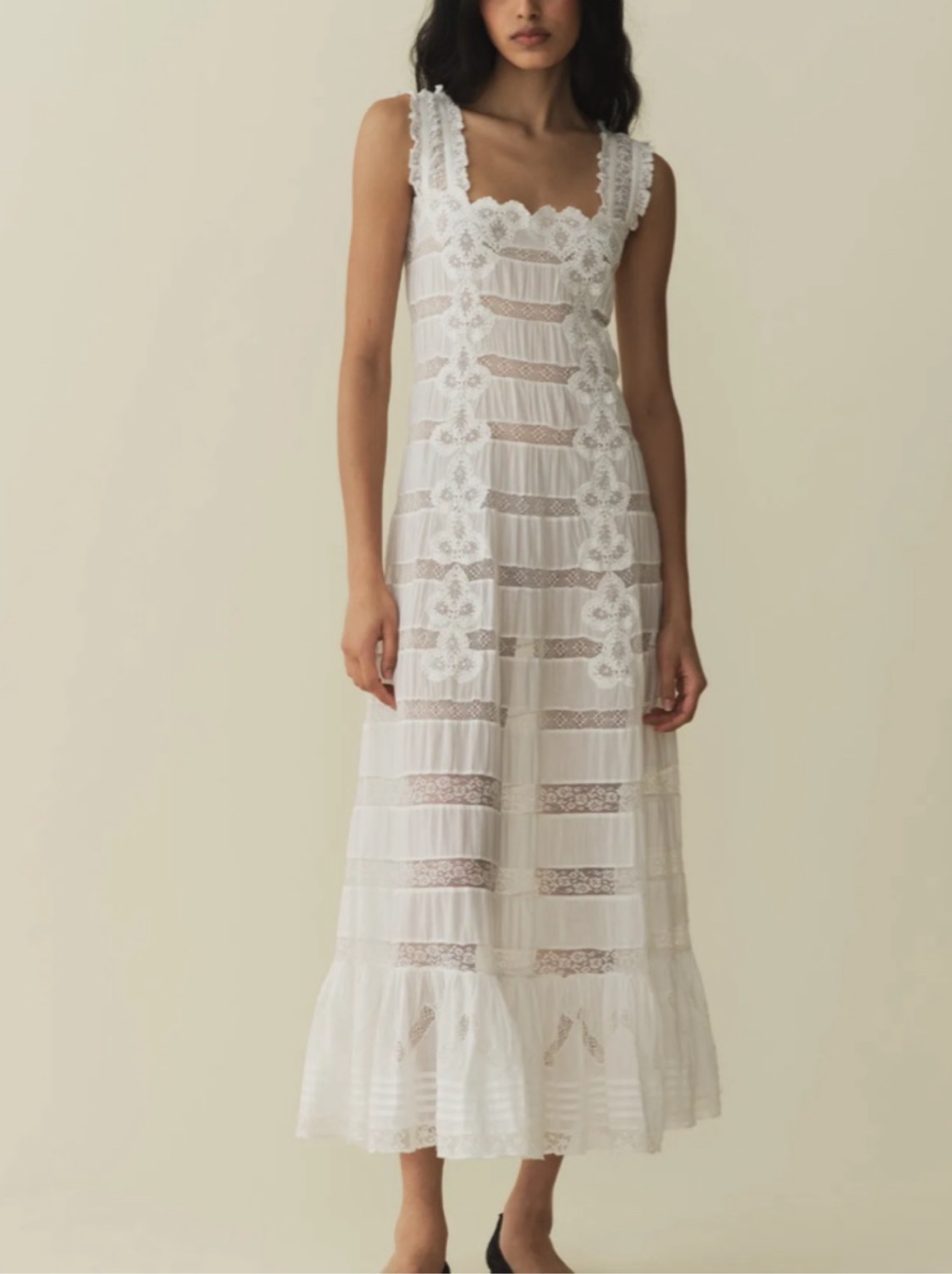 Doen Heirloom Angeletta Tiered Midi Dress in White Lace