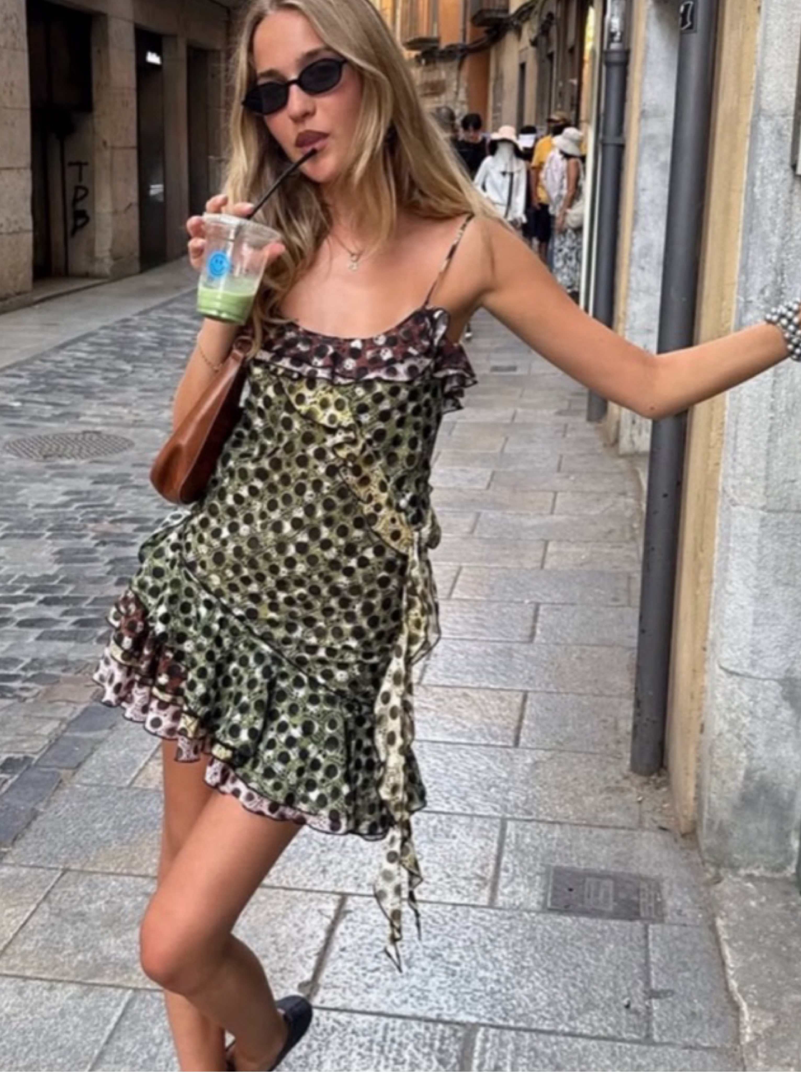 green and pink leopard print dress Green And Pink Leopard Print Women Plus Size Dress Round Neck Casual Comfortable Everyday Wear 250g