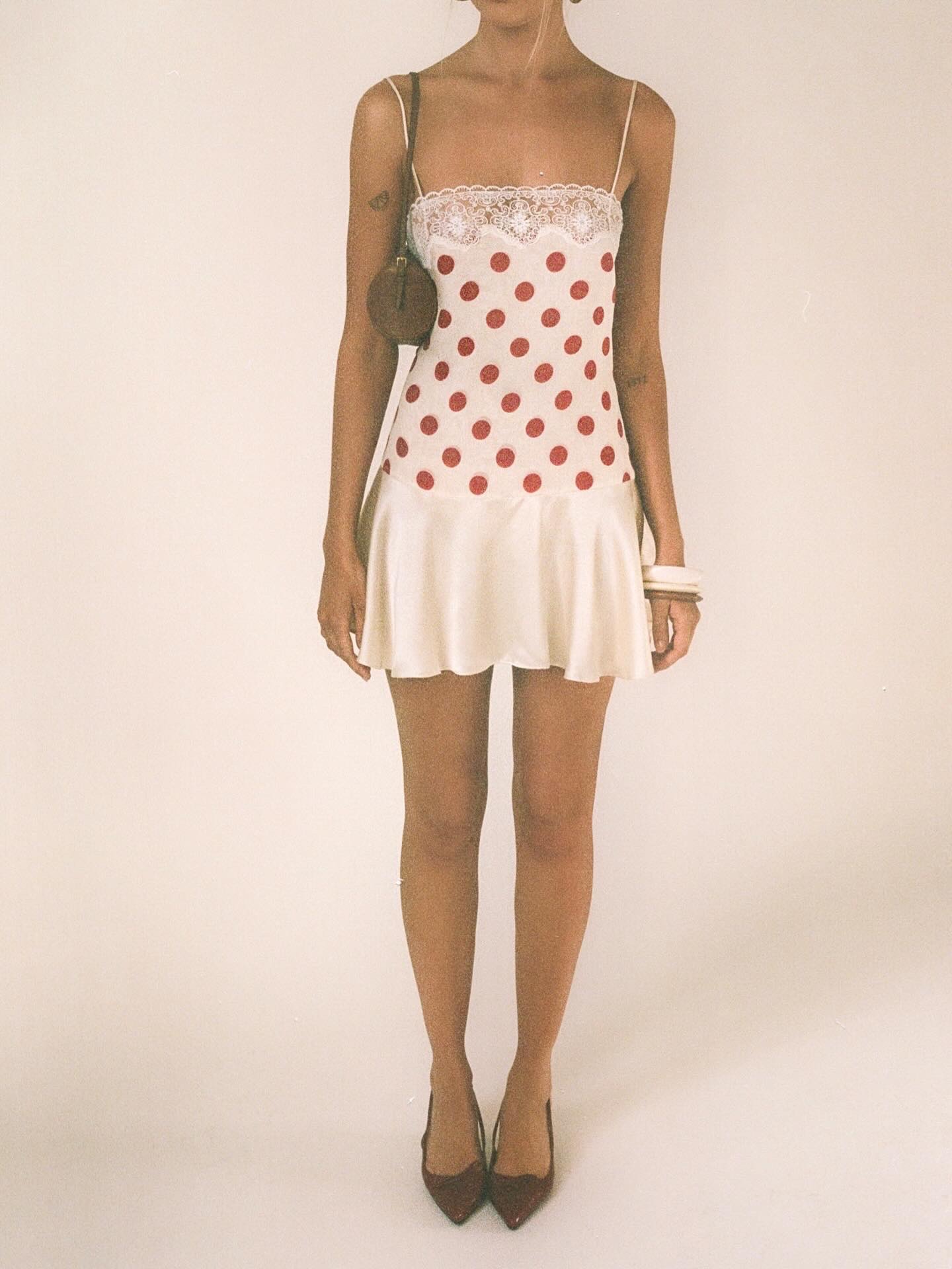 red and white slip dress Vintage red slip dress with white lace size M