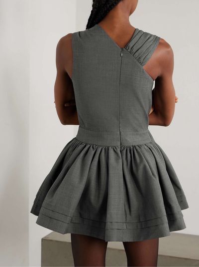Shushu/tong Gathered Gray Mini Dress in Woven Wool by SHUSHU/TONG