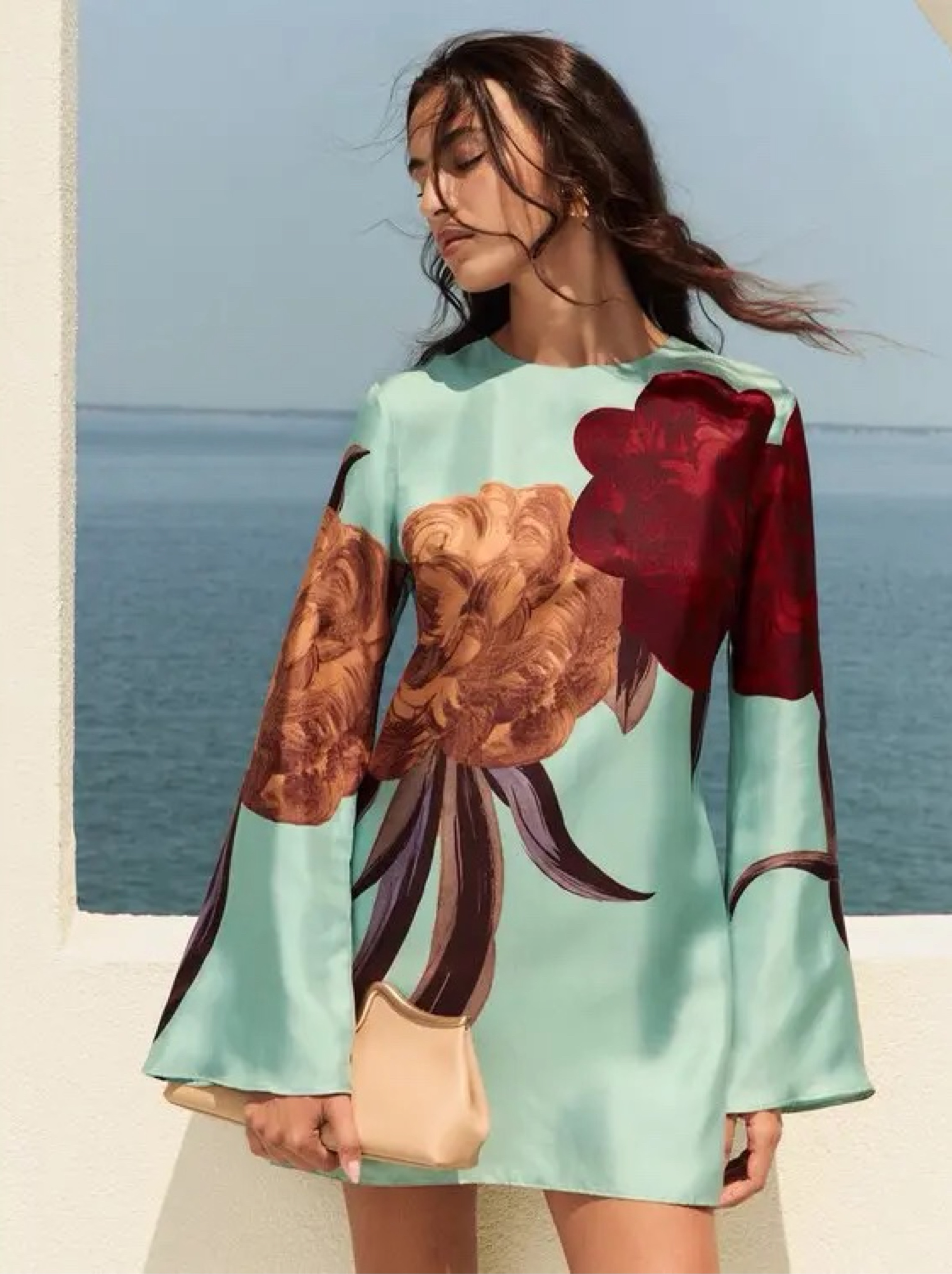 La DoubleJ Silk Supreme Mini Dress in Blue Red Yellow Floral Print