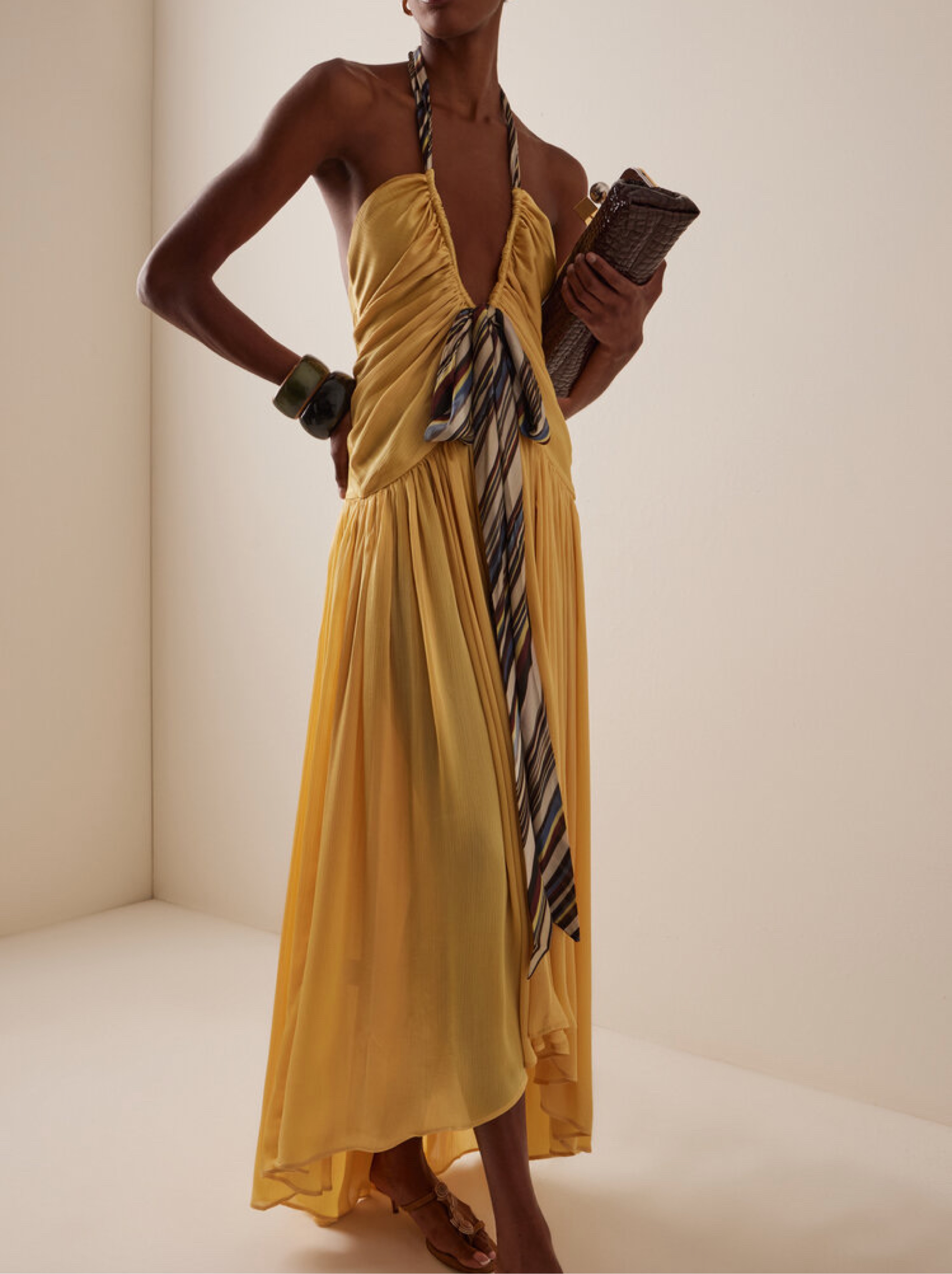 siedrés exclusive liessa plunged satin maxi dress Siedres Liessa Plunged Satin Maxi Dress in Yellow Solerne by Siedres