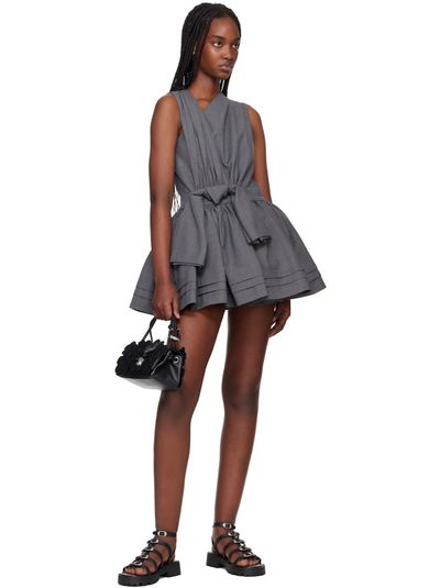 Shushu/tong Gathered Gray Mini Dress in Woven Wool by SHUSHU/TONG