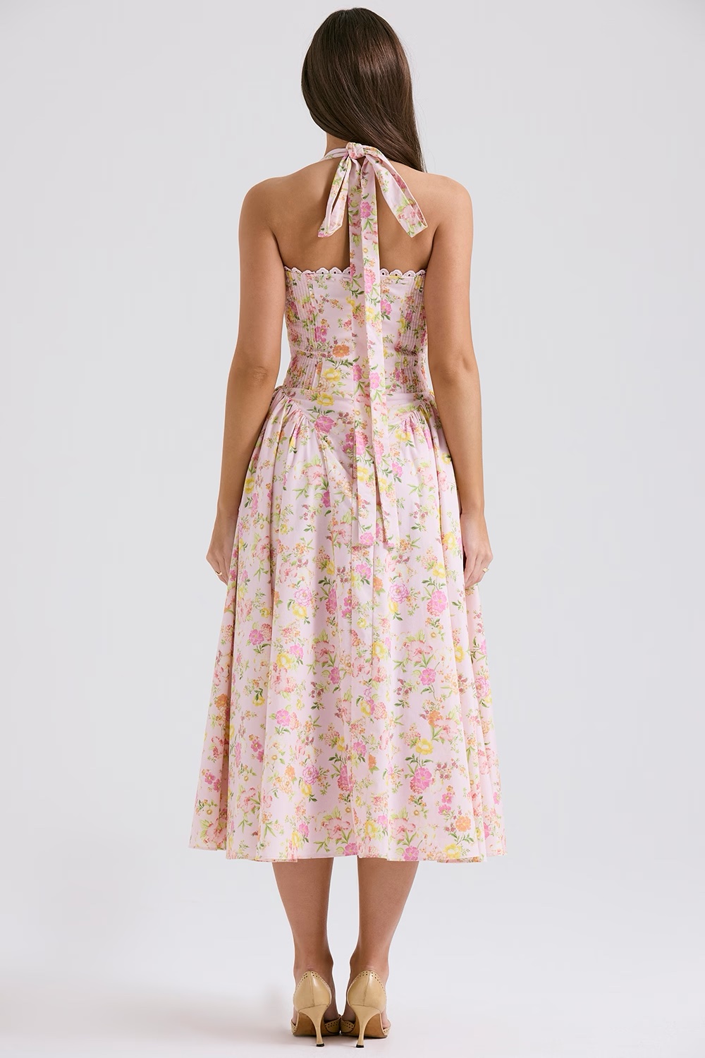 House of CB - ADABELLA Pink Meadow Print Cotton Halter Midi Sundress by  House of CB - Pickle