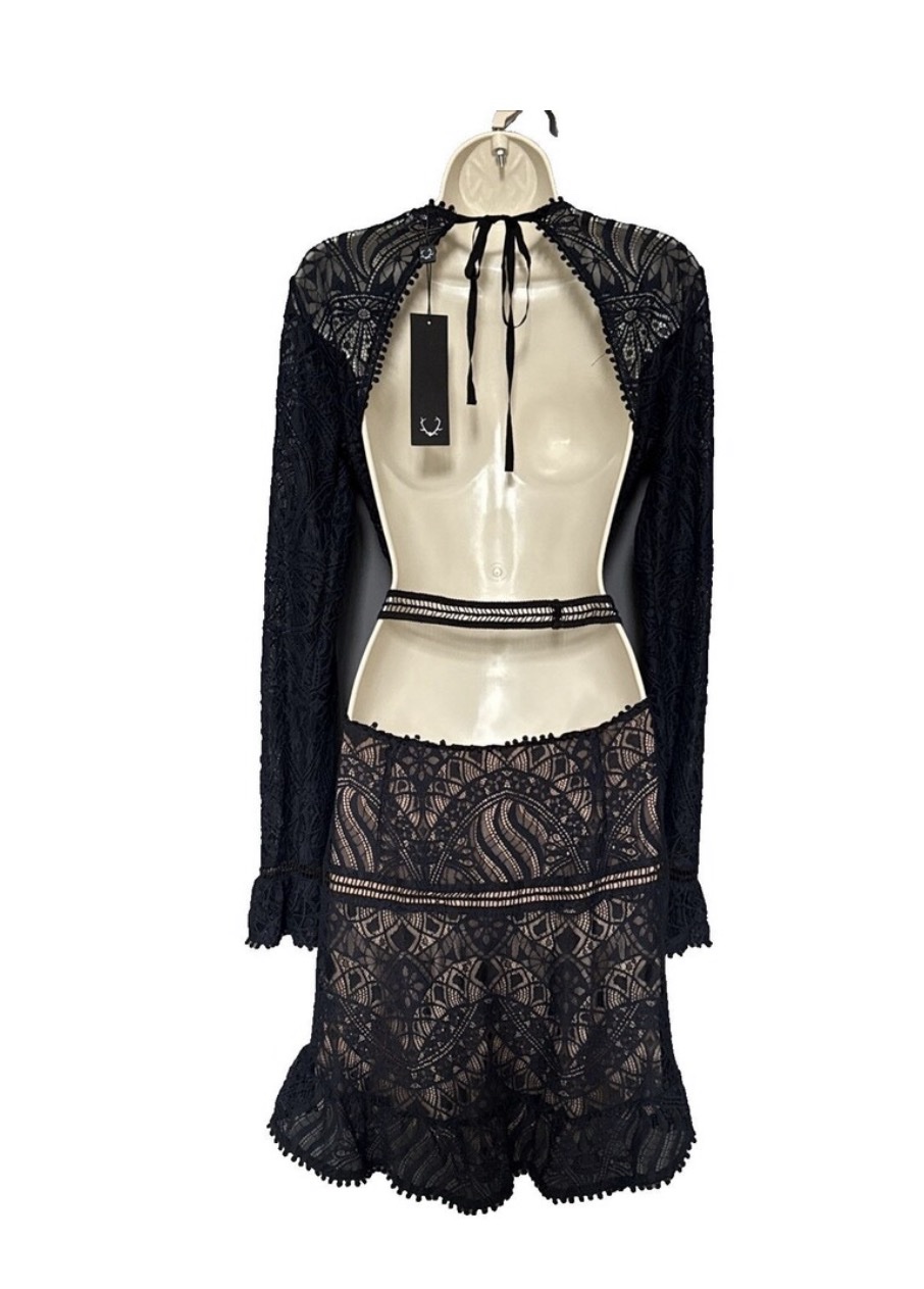 for love and lemons black long sleeve dress For Love & Lemons Bumble Long Sleeve Ruffle Dress NWT Size S