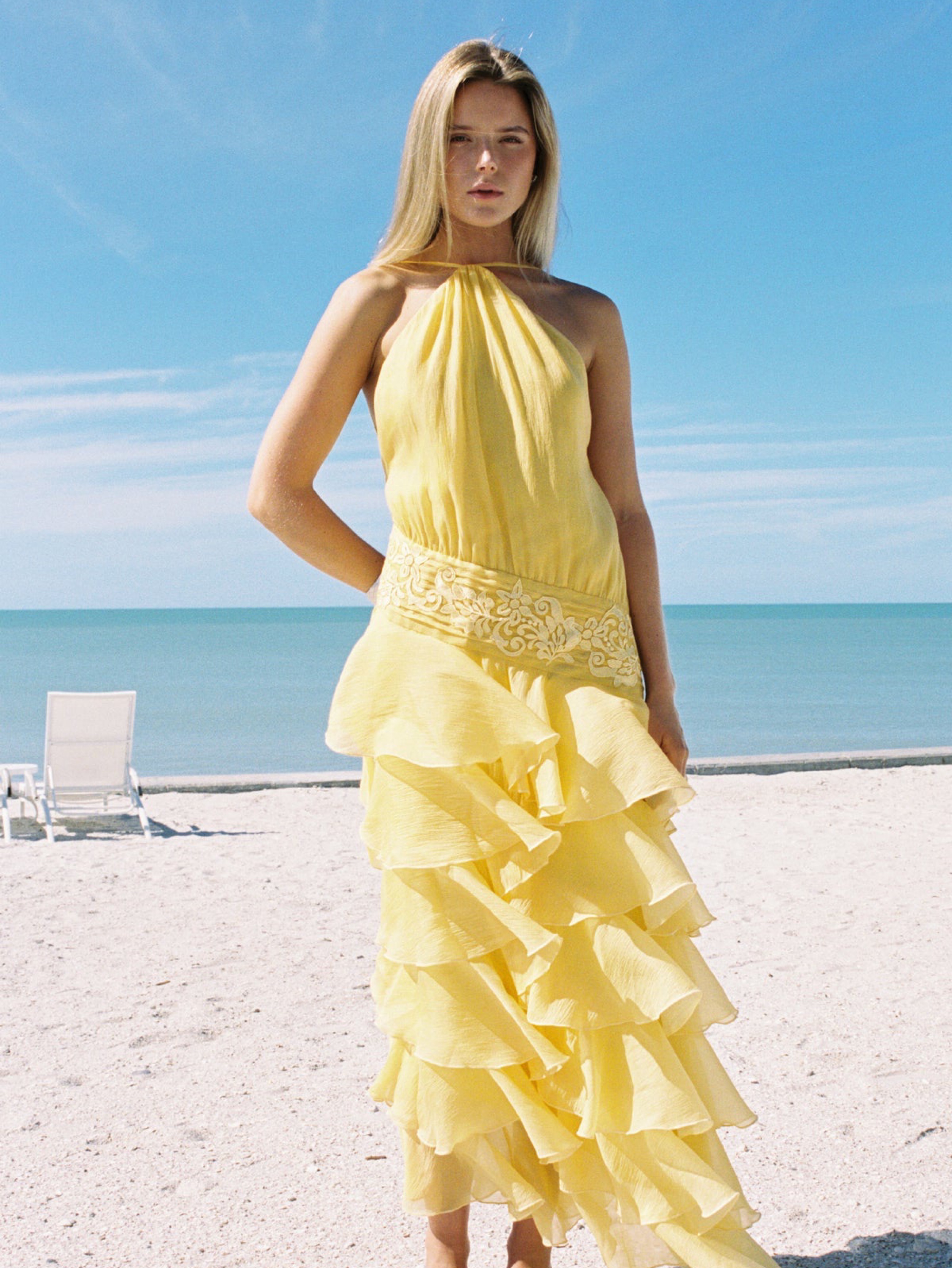 yellow halter midi dress Yellow the label Tiered Ruffle Halter Midi Dress by Yellow The Label