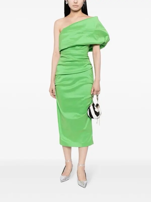 NWT Rachel Gilbert Kat Ruched Midi Dress Green Size US6 Wedding Guest Dress  by Rachel Gilbert - Pickle
