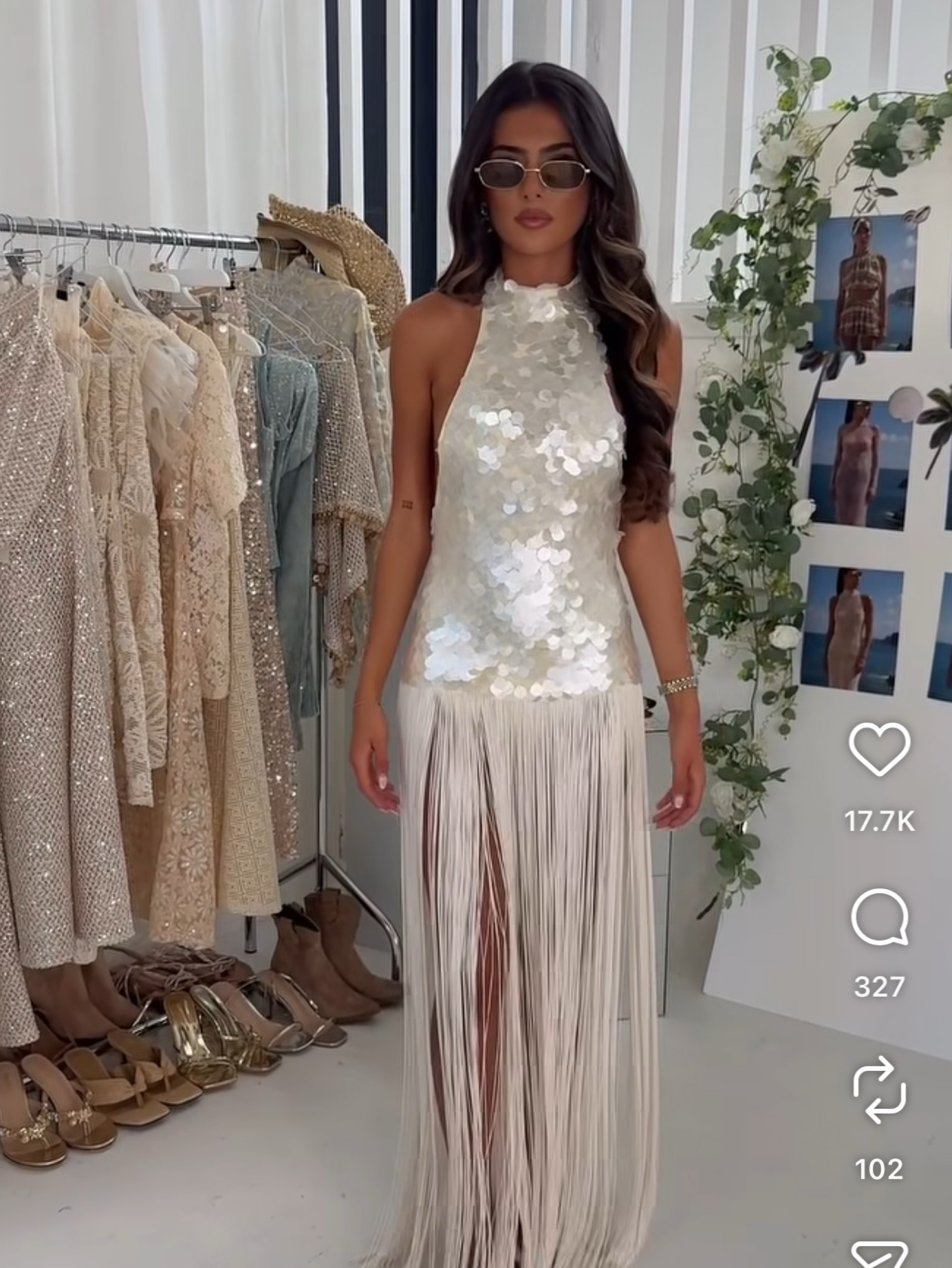 Gypsabella Aphrodite sequin fringe dress white