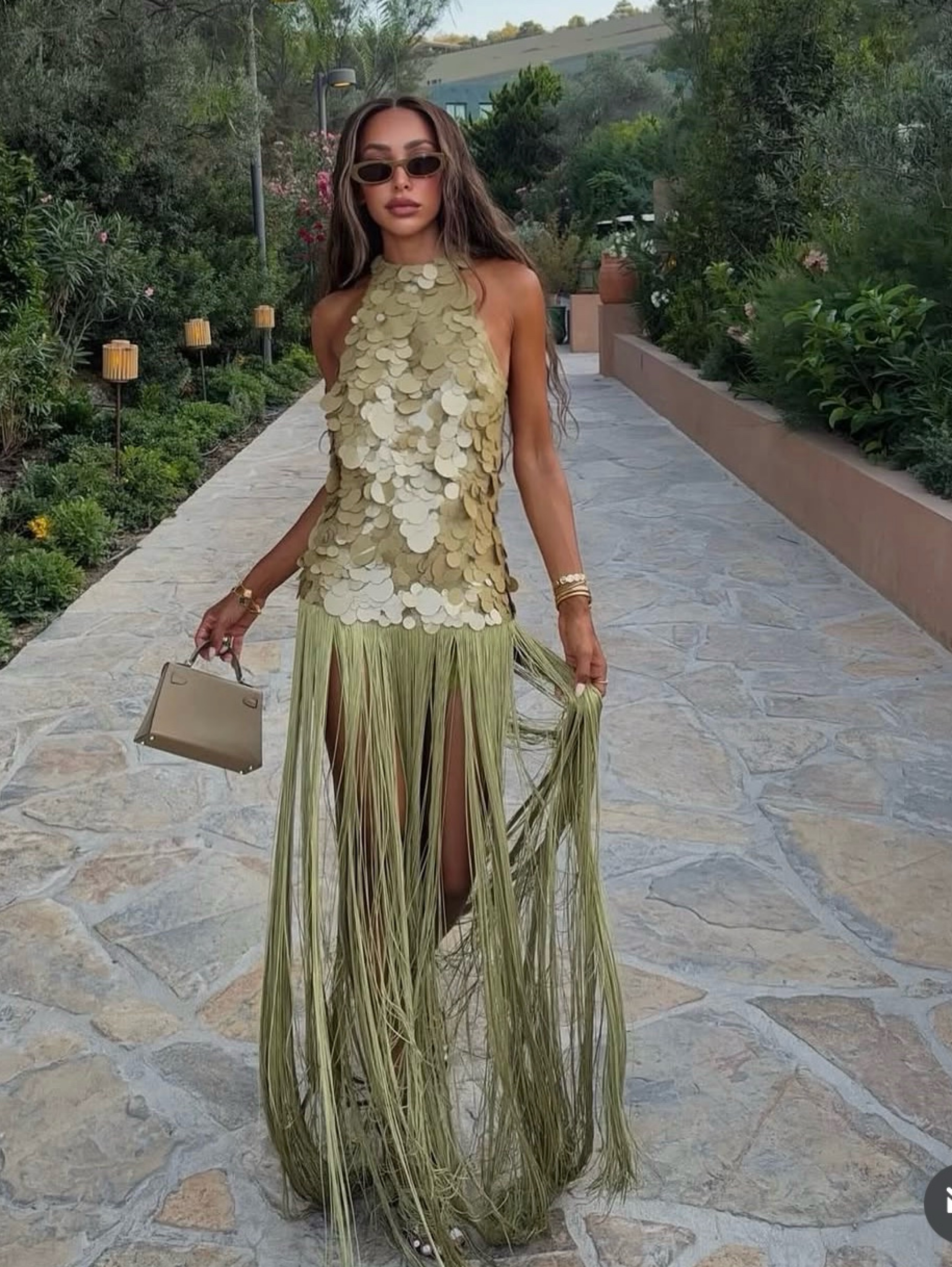 Gypsabella Aphrodite sequin fringe dress green