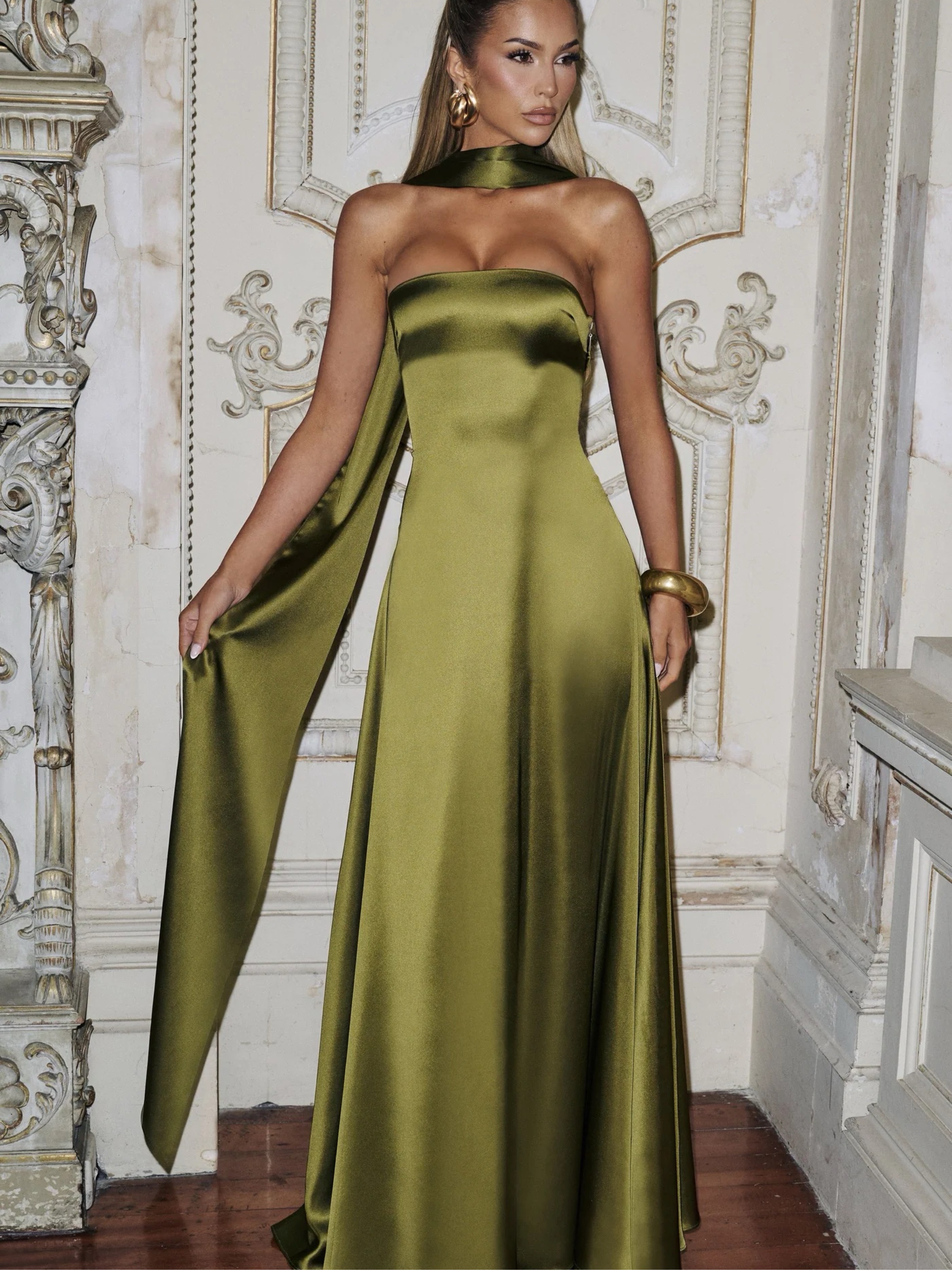 wedding guest dress olive green olive green dress for wedding Everleigh Soft Satin Midi Dress Olive | Wedding  Guest Dress