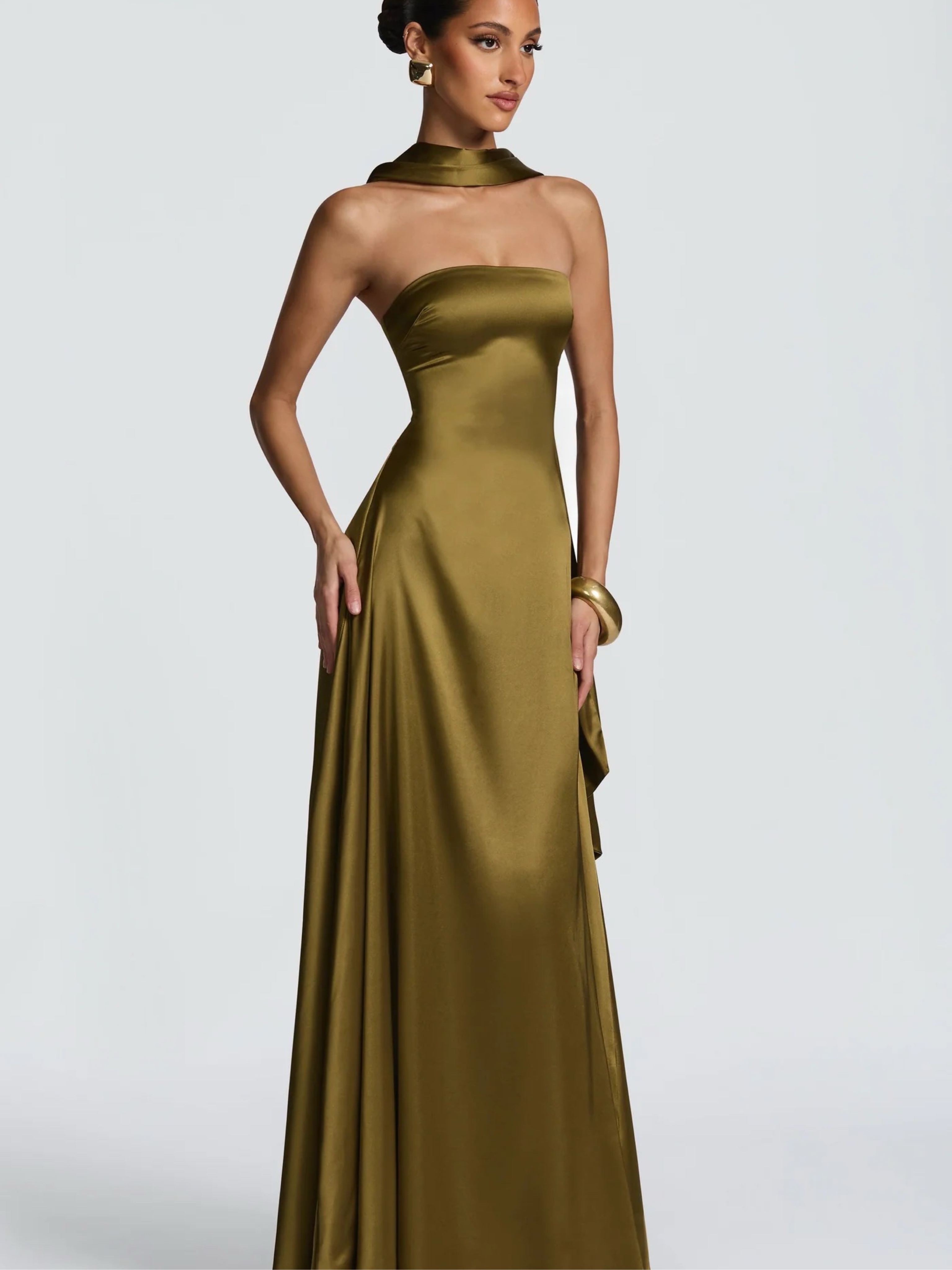 olive green dress wedding S / With Slit Olive Heaven V-Neck Bridesmaid Dress  Elegant Wedding Occasion Gown