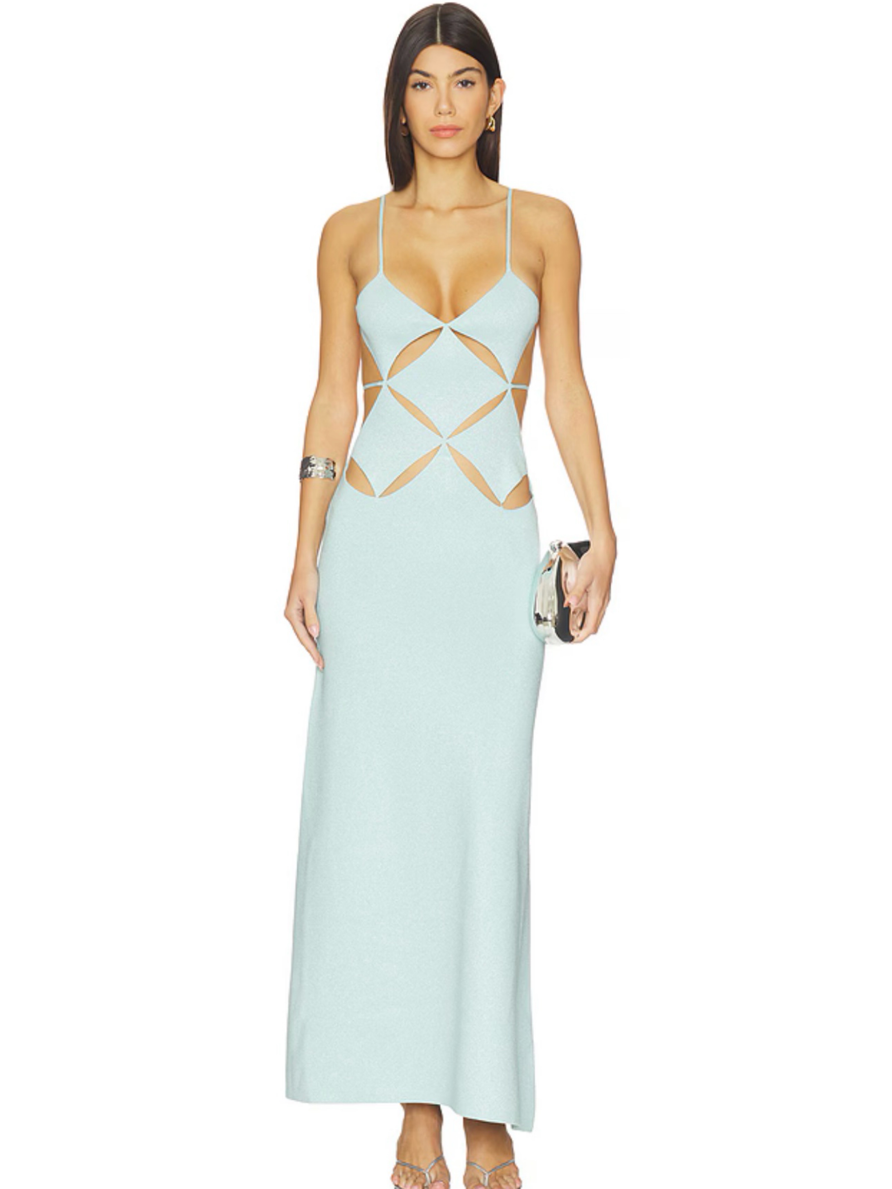 delfi collective green dress DELFI Collective Plunge Neck Side Slit Gown in Green