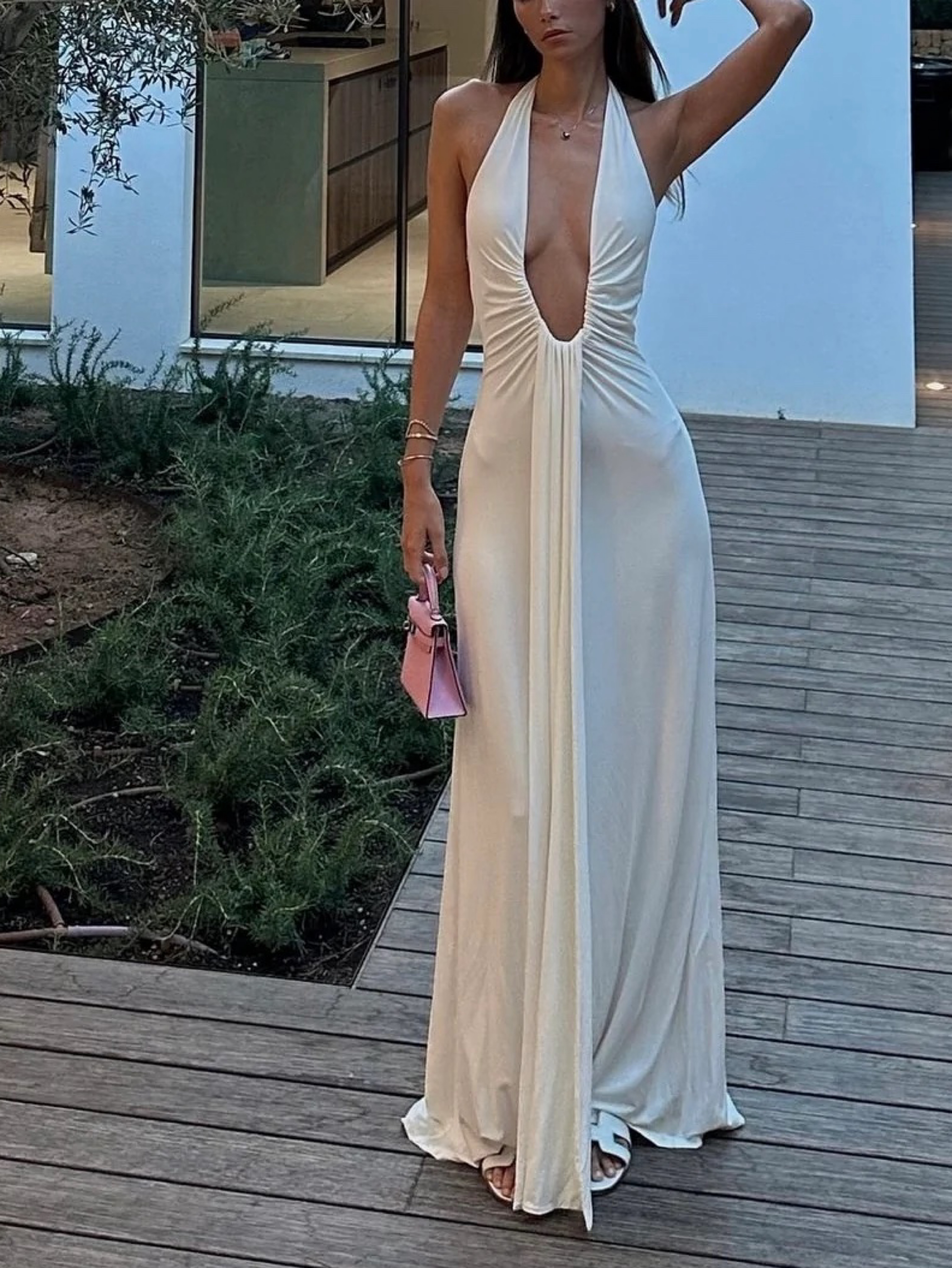 misha jennifer plunge halter maxi dress Misha 'Jennifer Cupro' Maxi Dress in Black  HONEY HIRE BOUTIQUE
