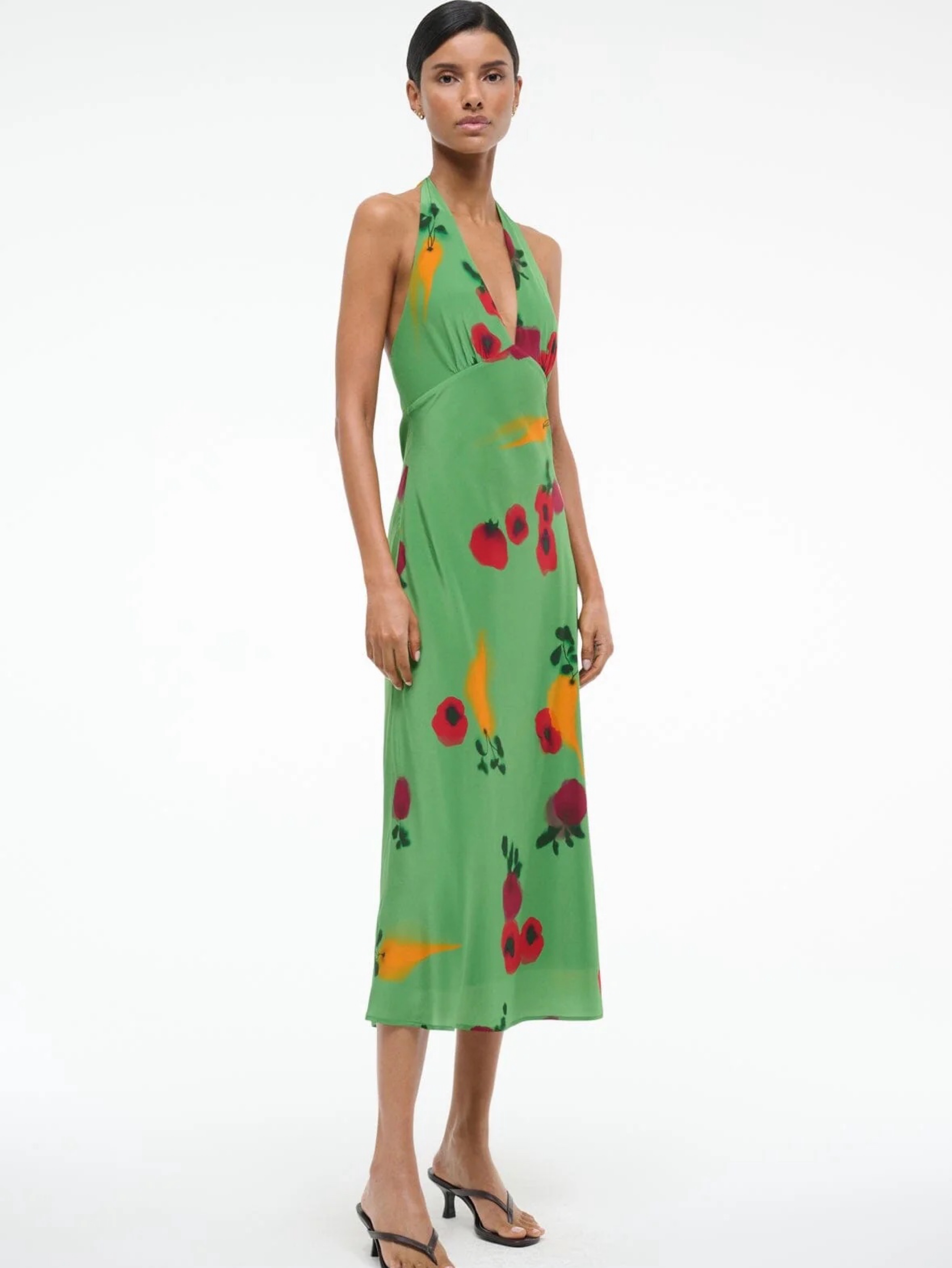 STAUD Lucca Silk Dress Farmers Market Fruit halter dress