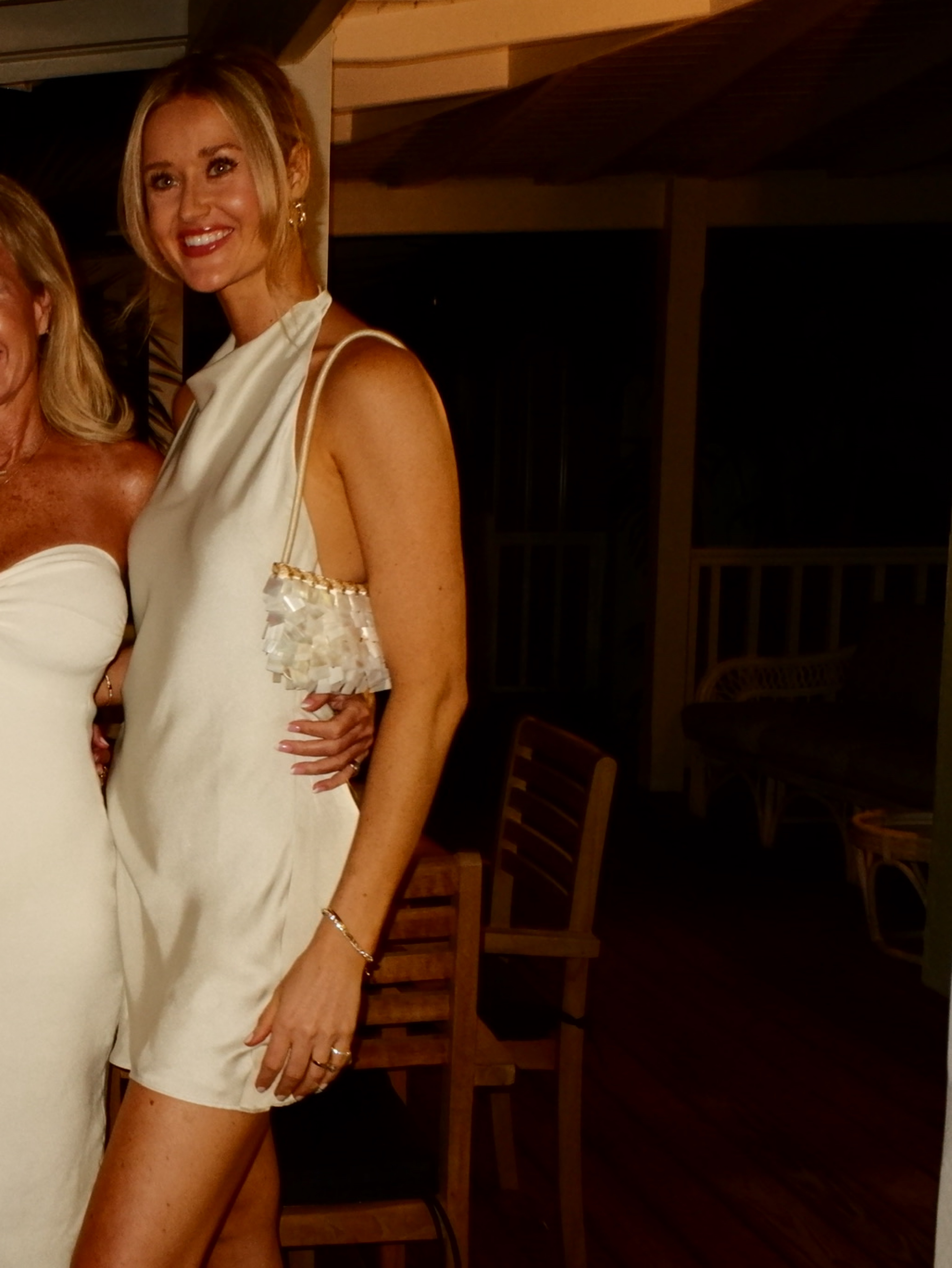 Satin cream halter mini dress