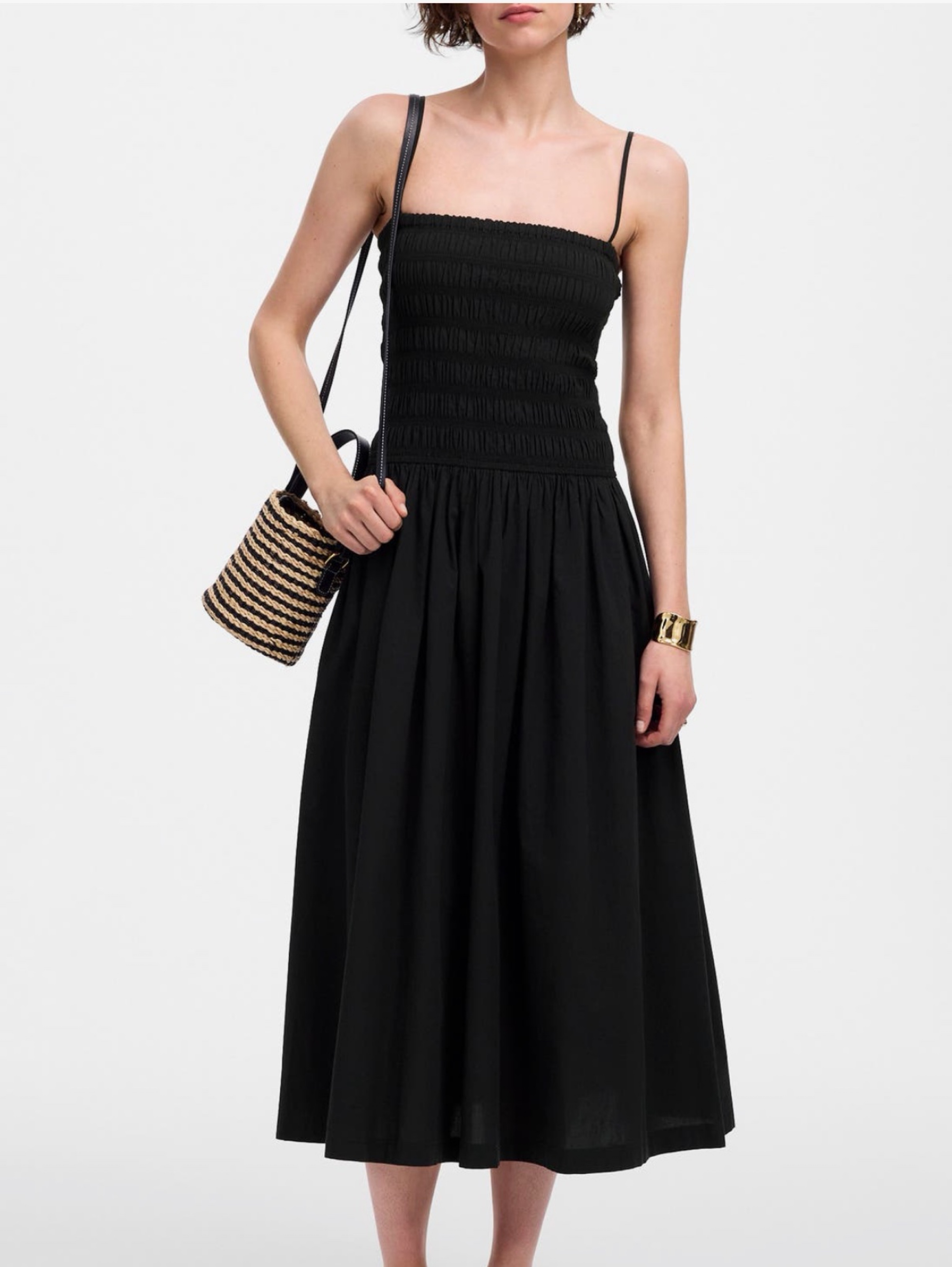 Madewell Smocked Cotton Poplin Midi Dress