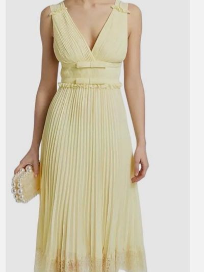 Self-Portrait Women's Yellow Chiffon Pleated Midi-Dress by Self