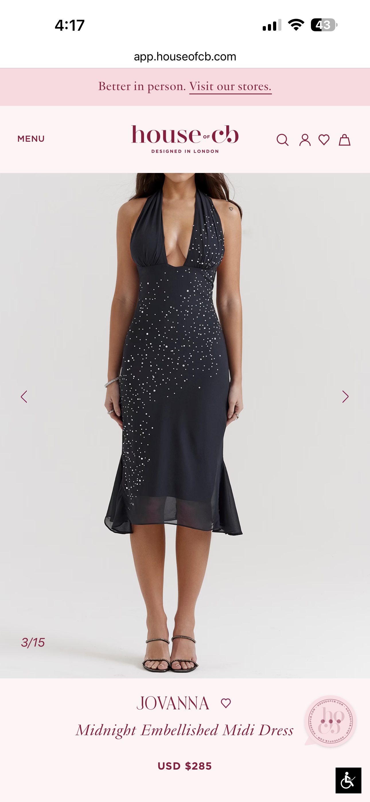 jovanna plunge halter midi cocktail dress Clothing : Midi Dresses : 'Jovanna' Midnight Embellished Midi Dress